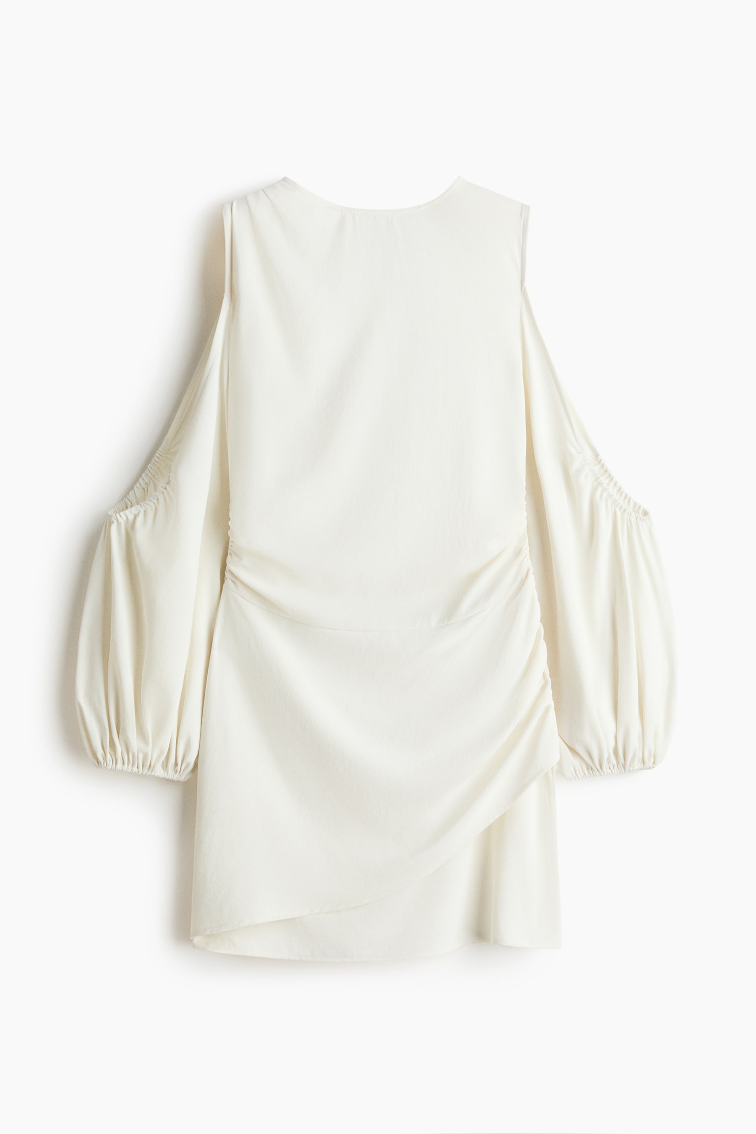 Balloon-sleeved cold shoulder dress - White - 1