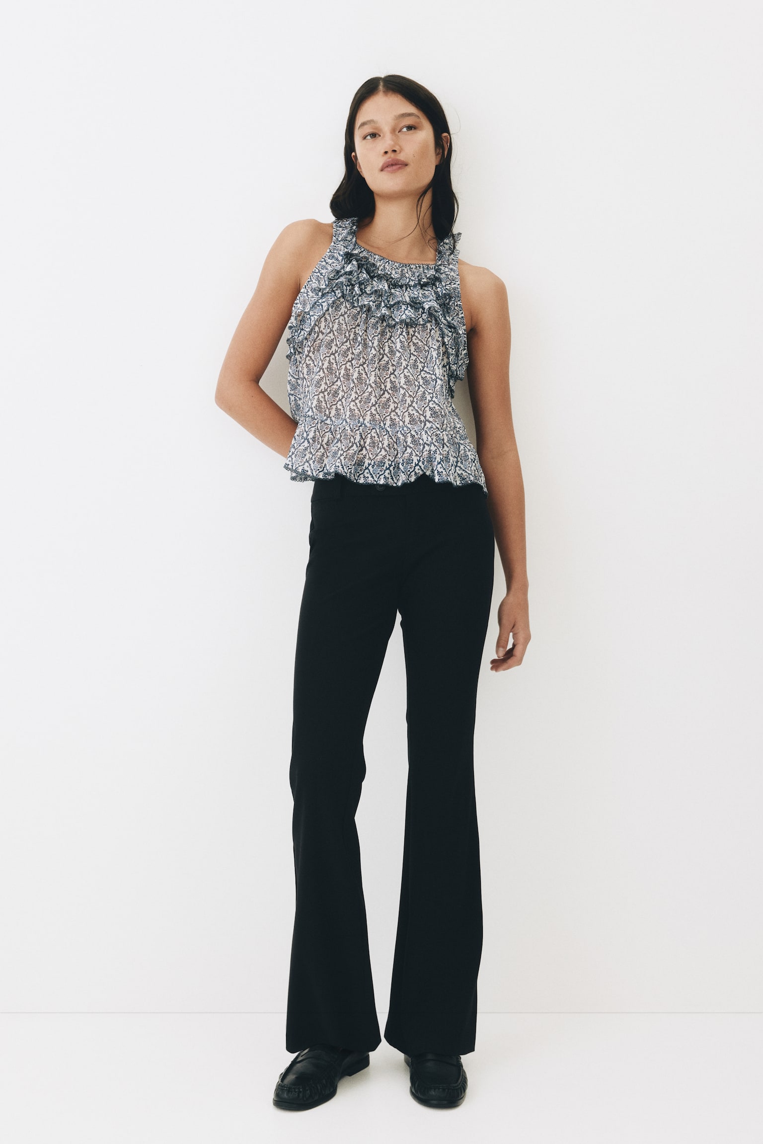 Flared tailored trousers - Black/Burgundy - 3