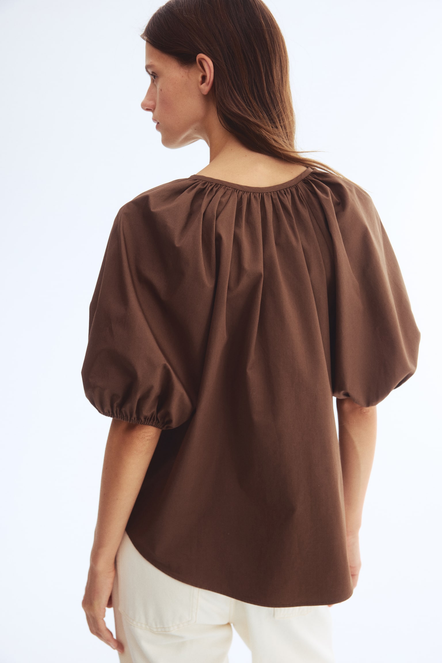 Áo kiểu cotton tay bồng - Màu nâu đậm/Màu be nhạt/Kẻ ca rô - 4