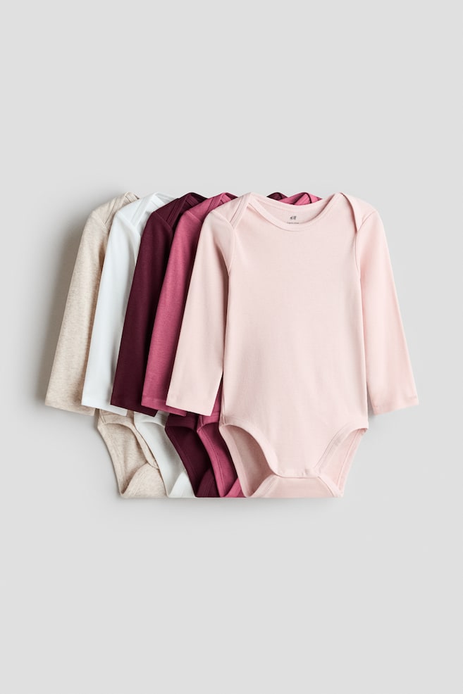 5-pack envelope-neck cotton bodysuits - Pink/White/Beige/Light pink/White - 1