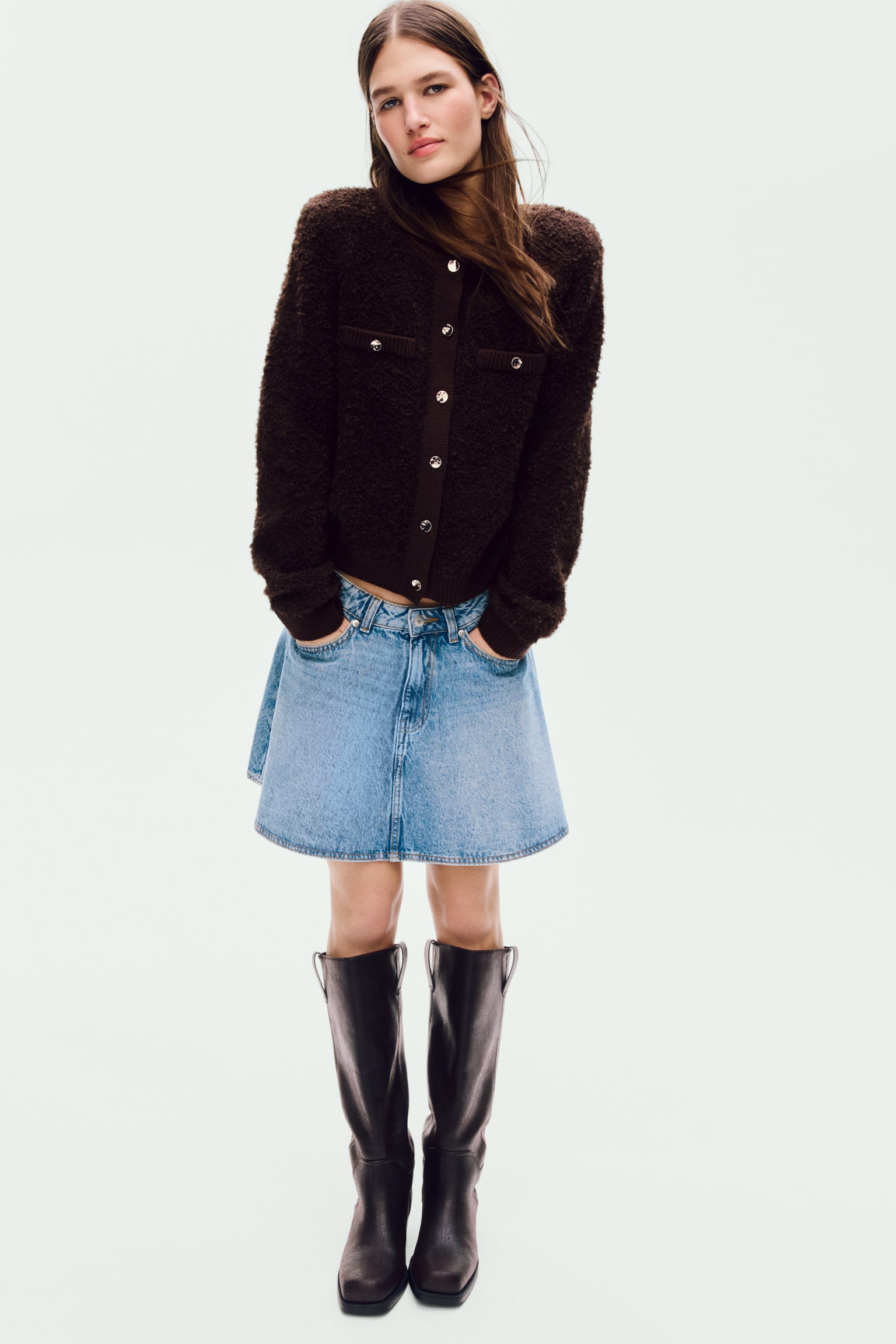 Bouclé-knit cardigan - Dark brown - 3