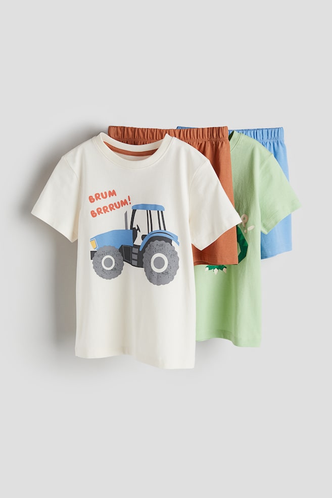 2-pack printed pyjamas - Natural white/Tractor/Green/Dark blue/Green/Roarsome Dino/Light beige/Stars - 2
