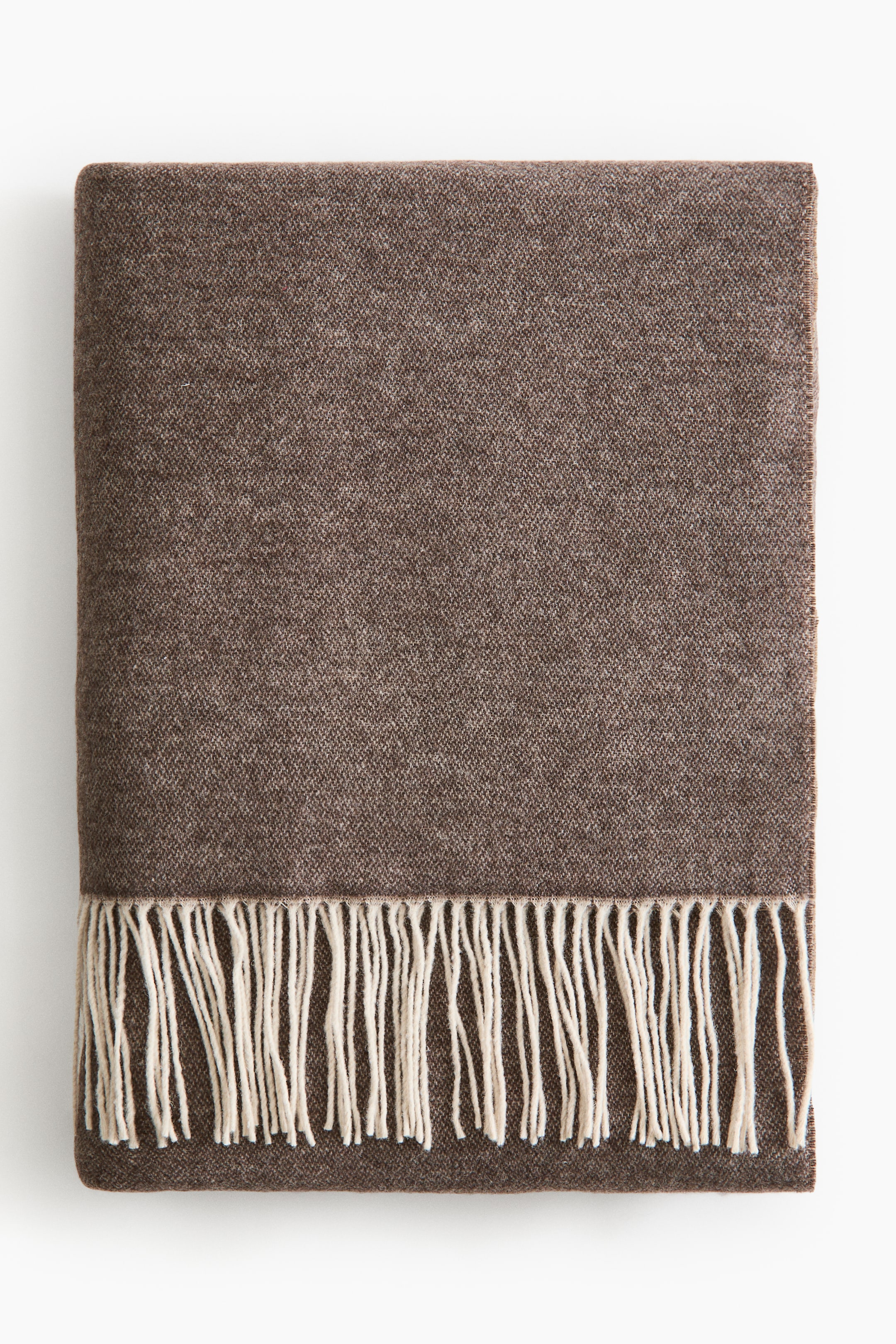 View larger image: Wool-Blend Throw with Fringe - Dark taupe melange - Home All | H&M US 1