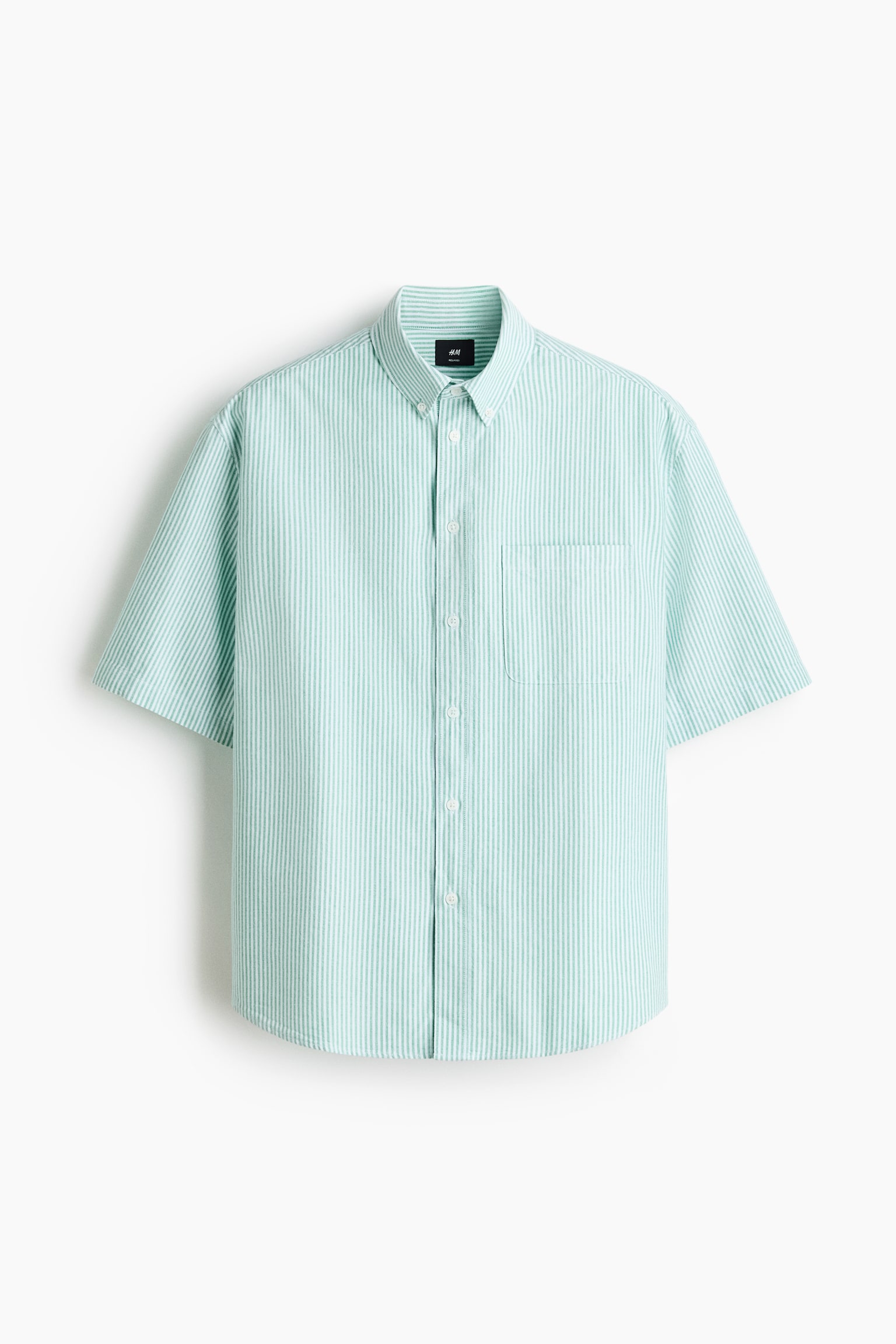 Relaxed Fit Short-sleeved Oxford shirt - Green/Striped/Dark blue/Dark green/White - 2