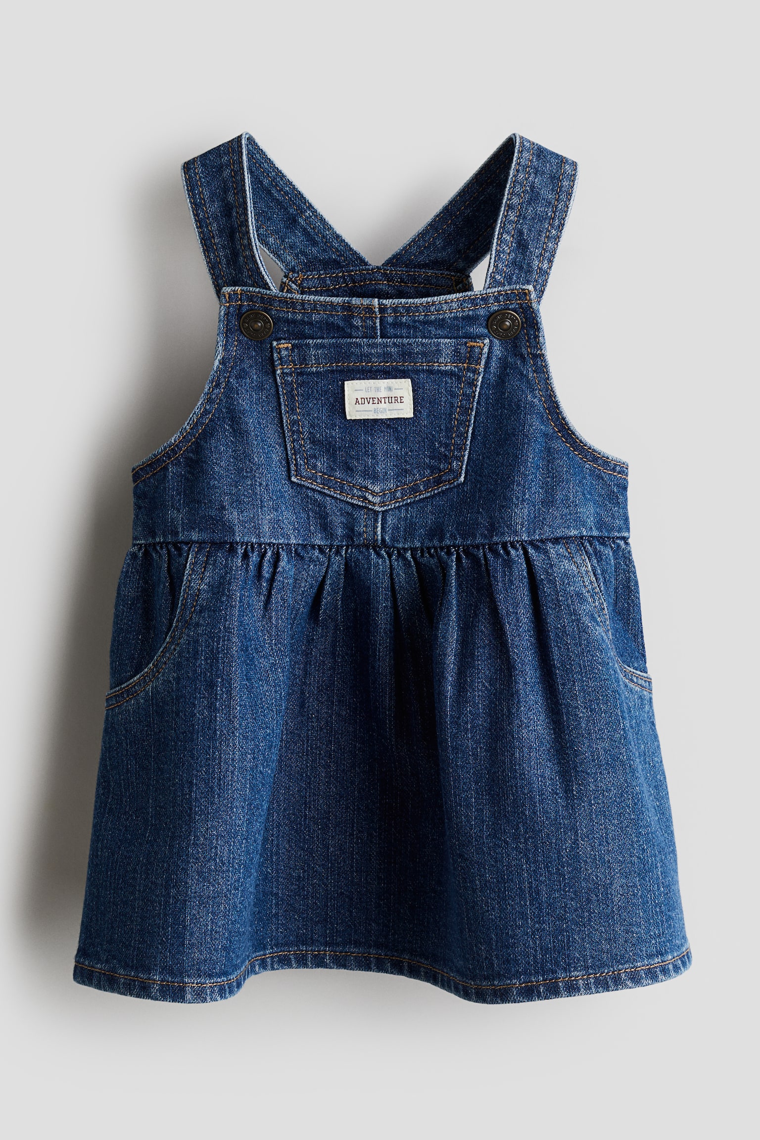 Cotton dungaree dress - Denim blue/Beige - 1