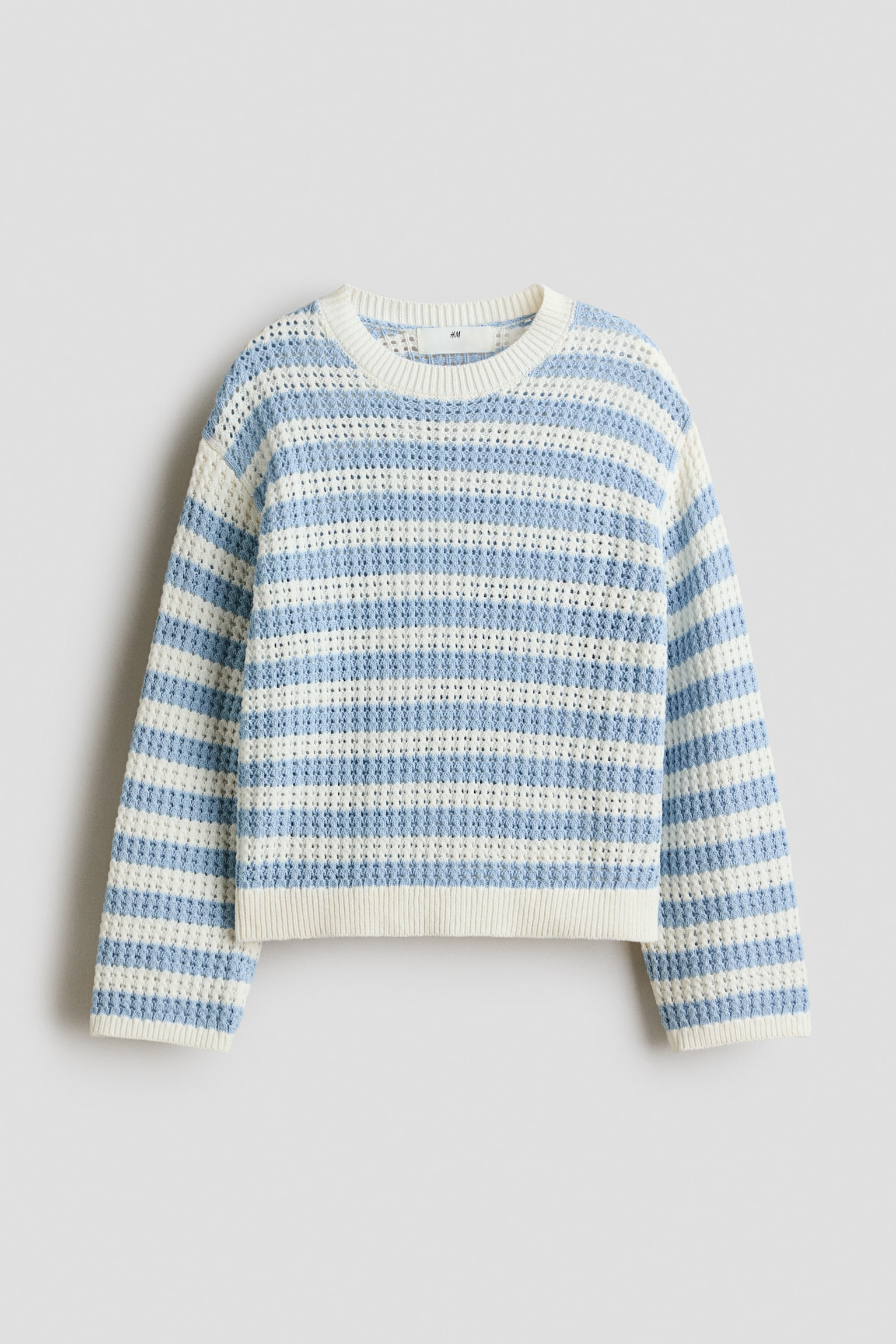 Pointelle-knit jumper - Blue/White striped/White/Pink striped - 1