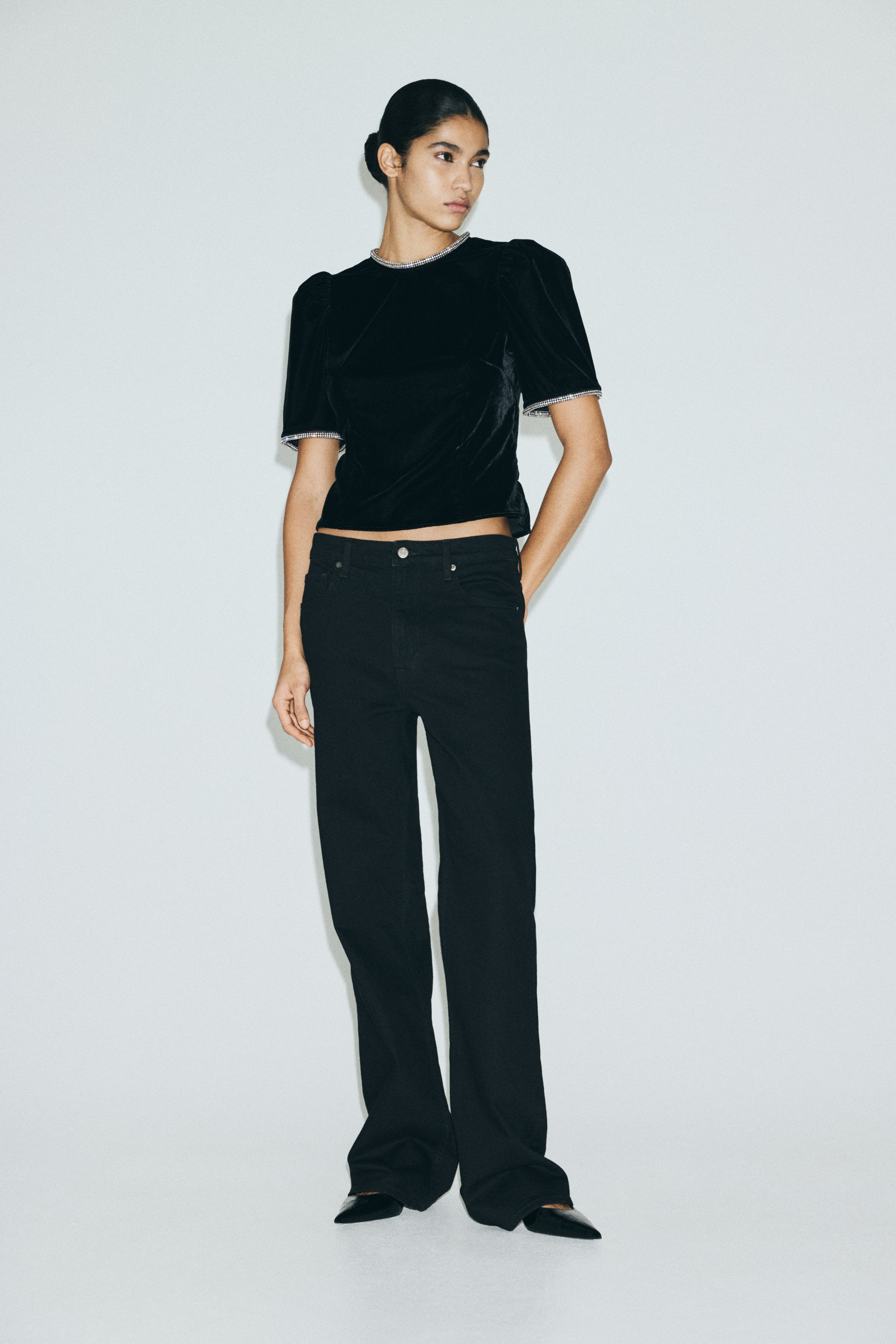 Rhinestone-embellished velvet top