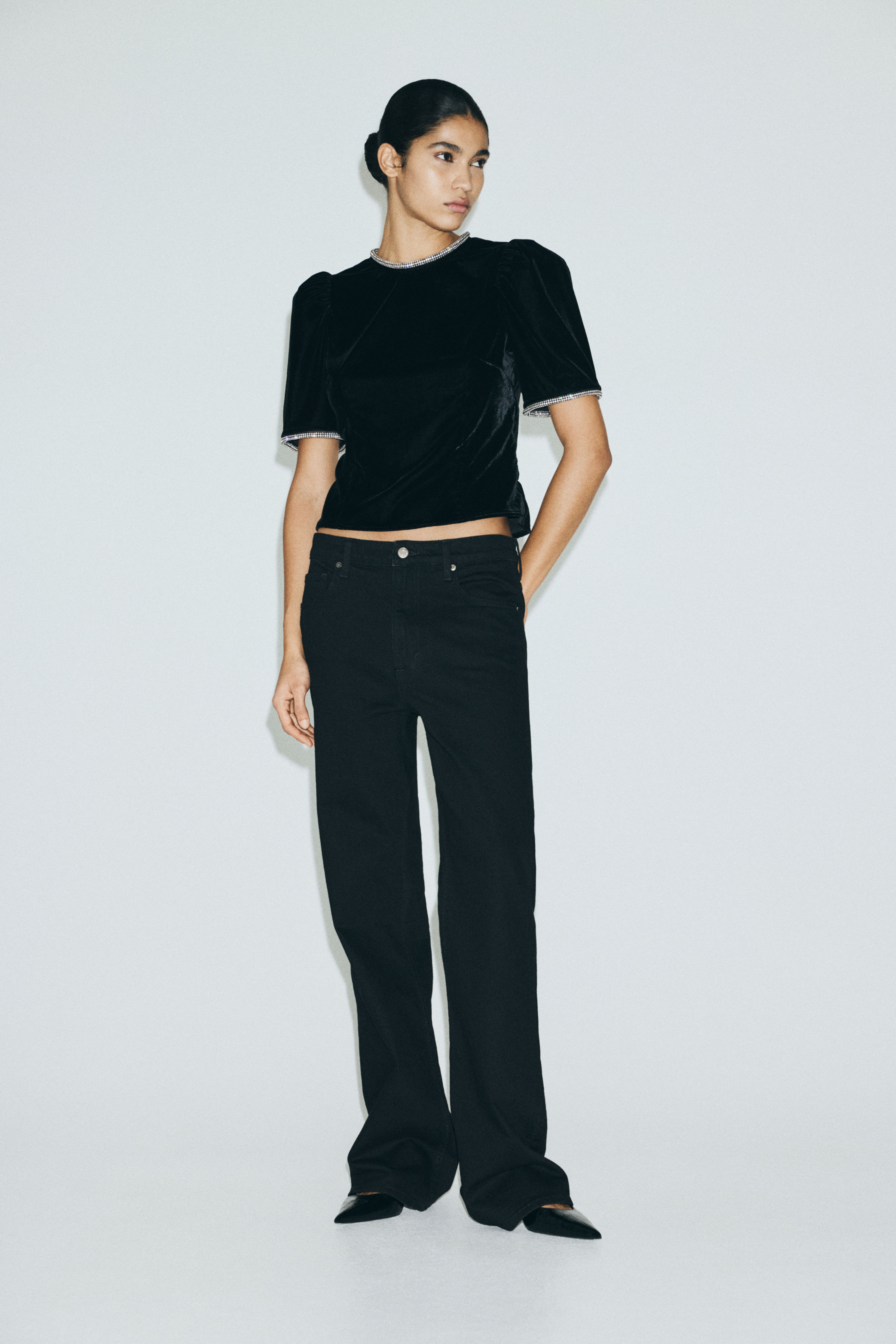 Rhinestone-Embellished Velvet Top