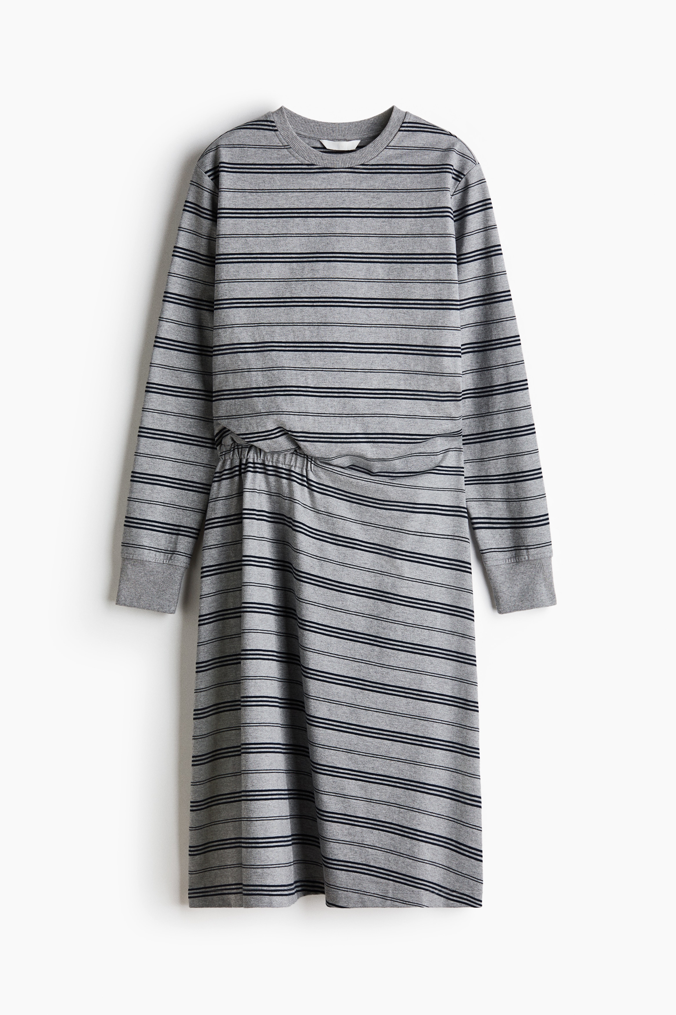 棉質平紋洋裝 - 混灰色/條紋