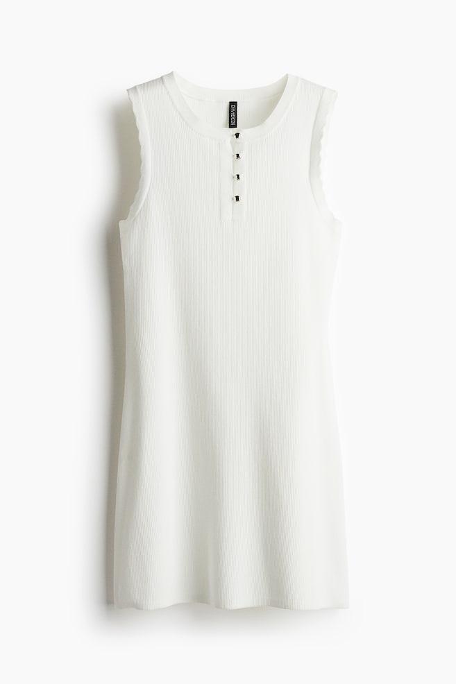 Vestido en punto de canalé - Blanco - 1