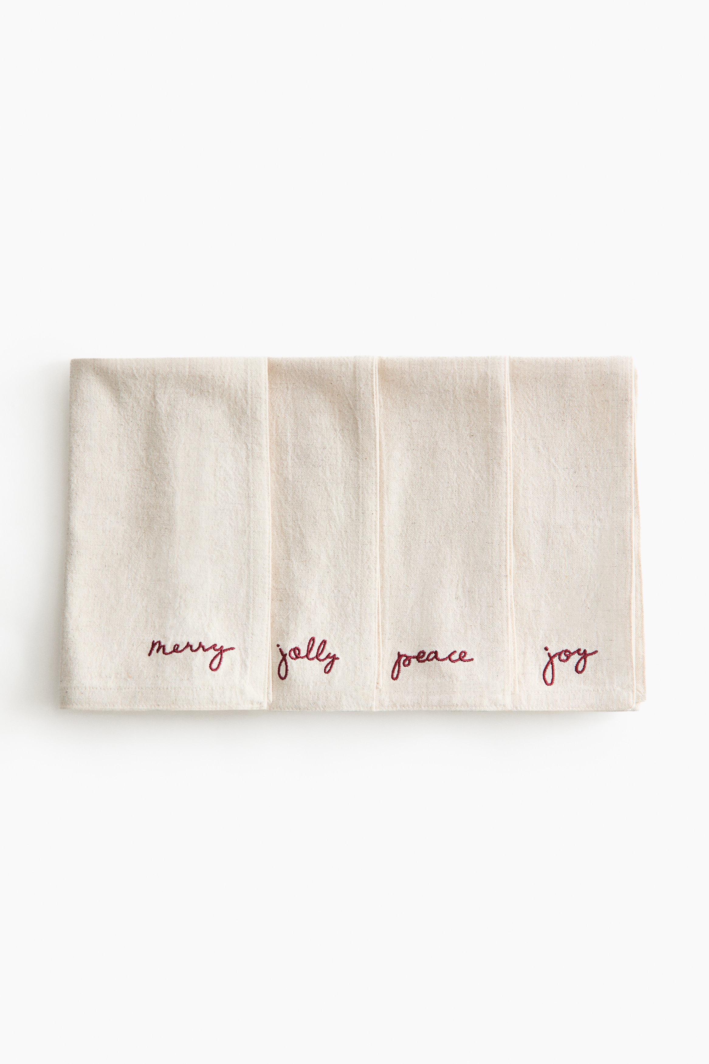 4-pack tygservetter med broderi - Ljusbeige/Merry