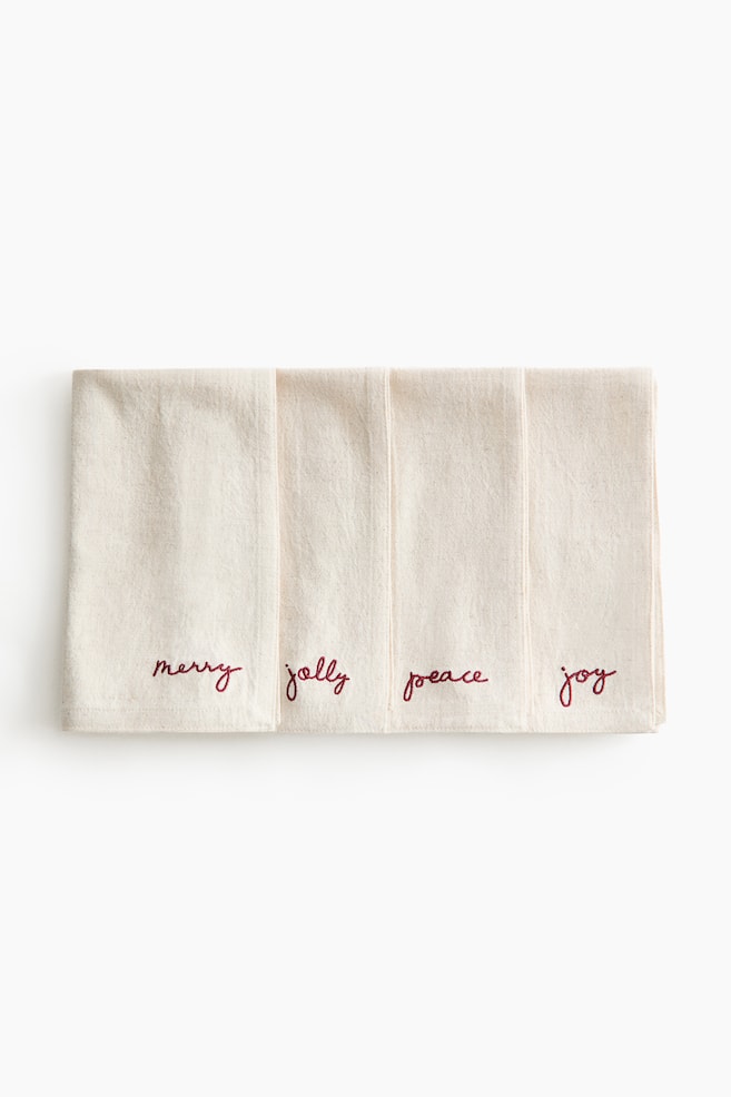 Lot de 4 serviettes de table avec détail brodé - Beige clair/Merry - 1