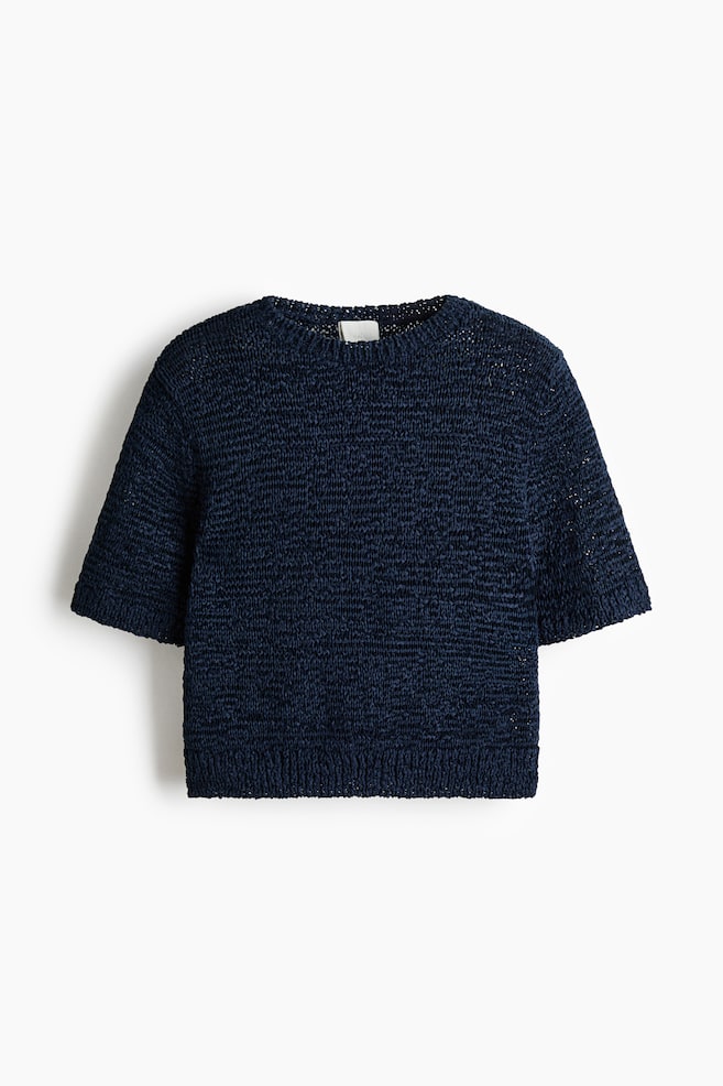 Short-Sleeved Sweater - Navy blue/White - 1