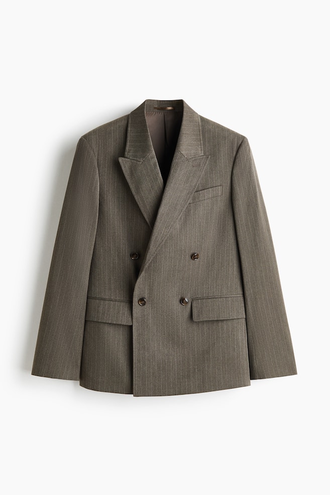 Veste Relaxed Fit à fermeture croisée - Marron foncé/rayé - 1