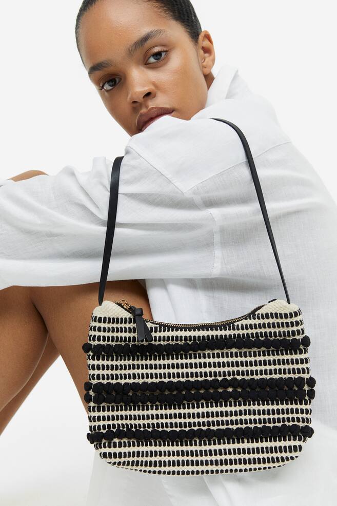 Textured-weave shoulder bag - Black/Striped/White - 1