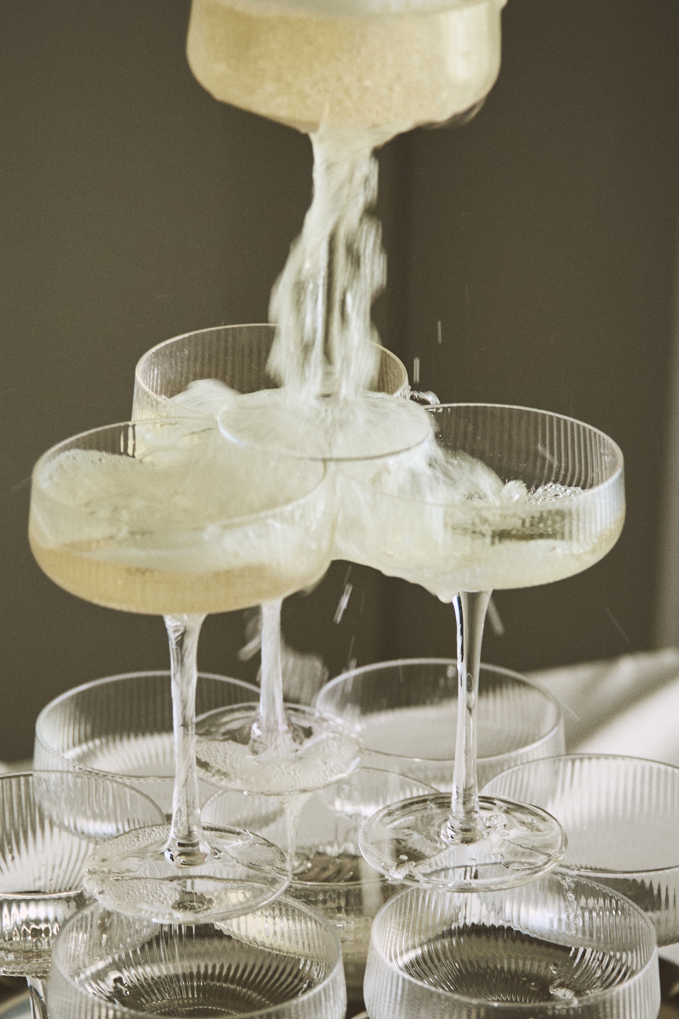 4 calici a coppa scanalati - Vetro trasparente