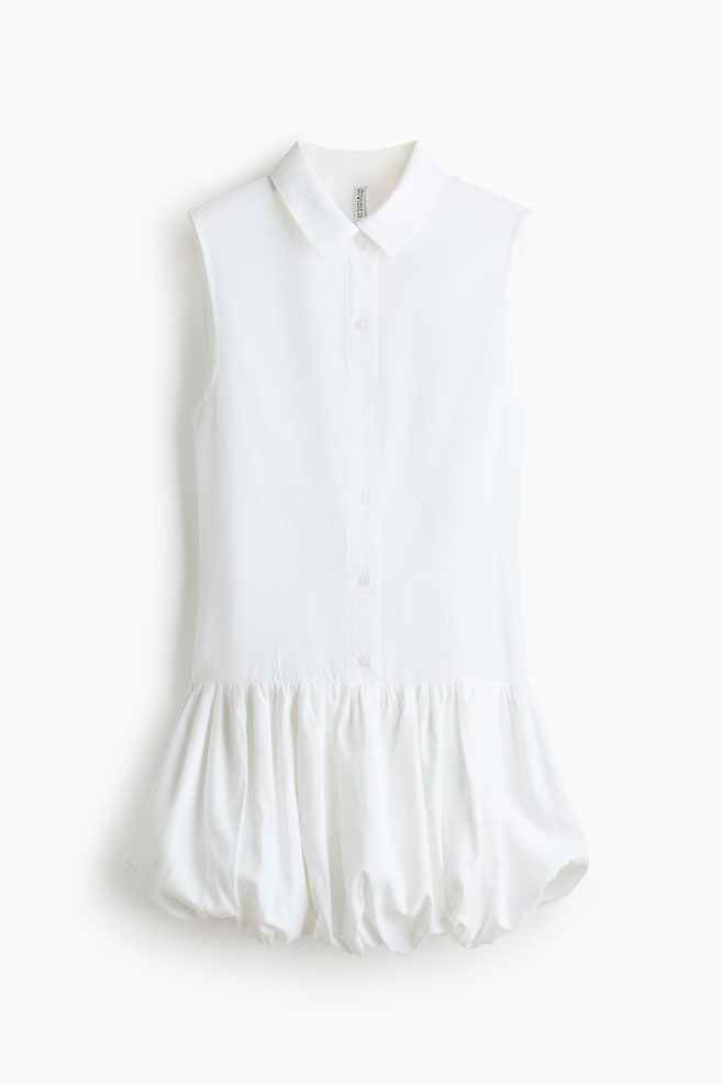 Bubble Hem Shirt Dress - White/Light blue/Stripe/Navy blue - 1
