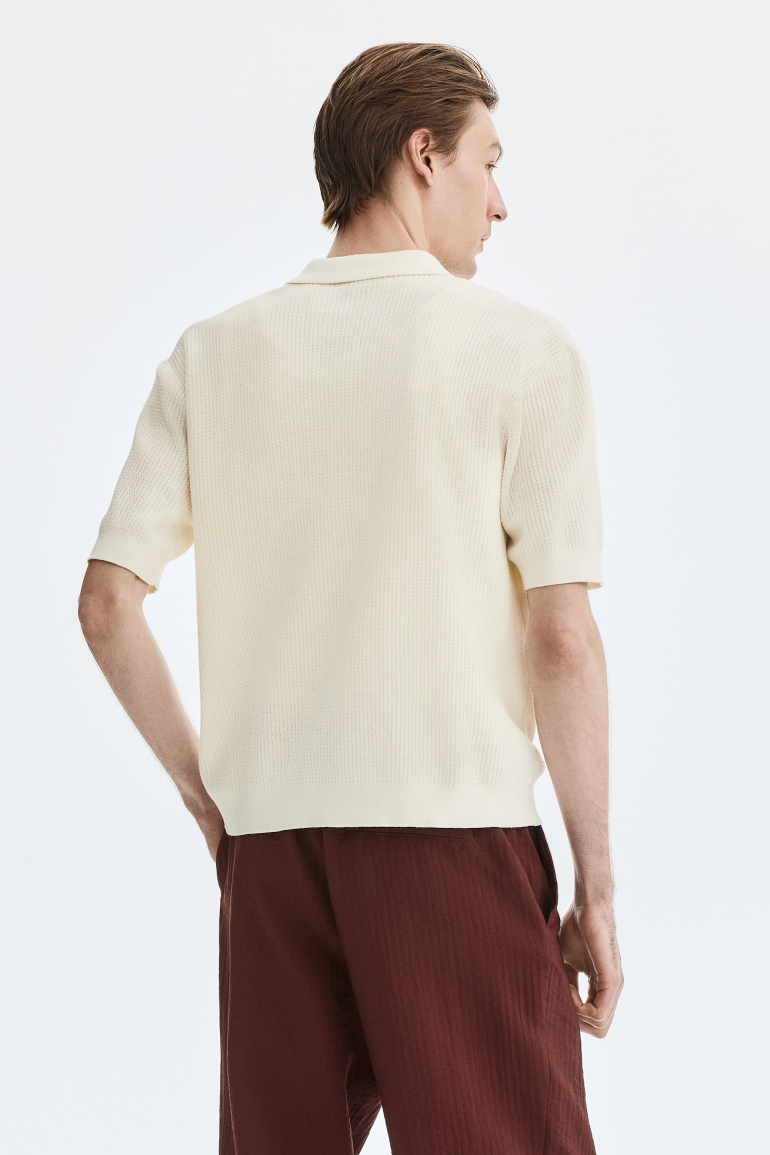 Polo Regular Fit en maille torsadée-Crème - 3