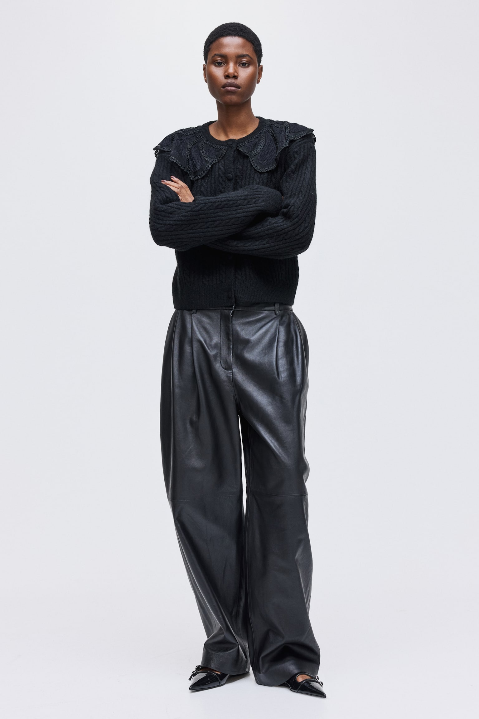 レースカラーカーディガン - ブラック - 5