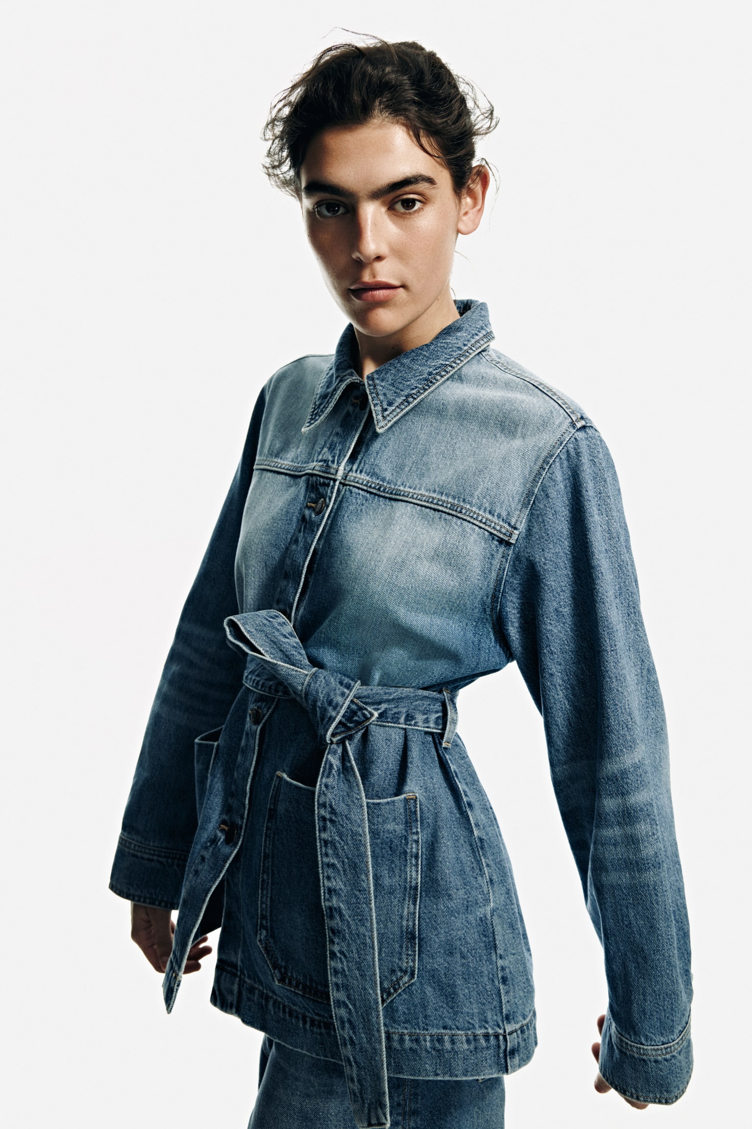 Tie-belt denim jacket - Denim blue/Light denim blue - 7