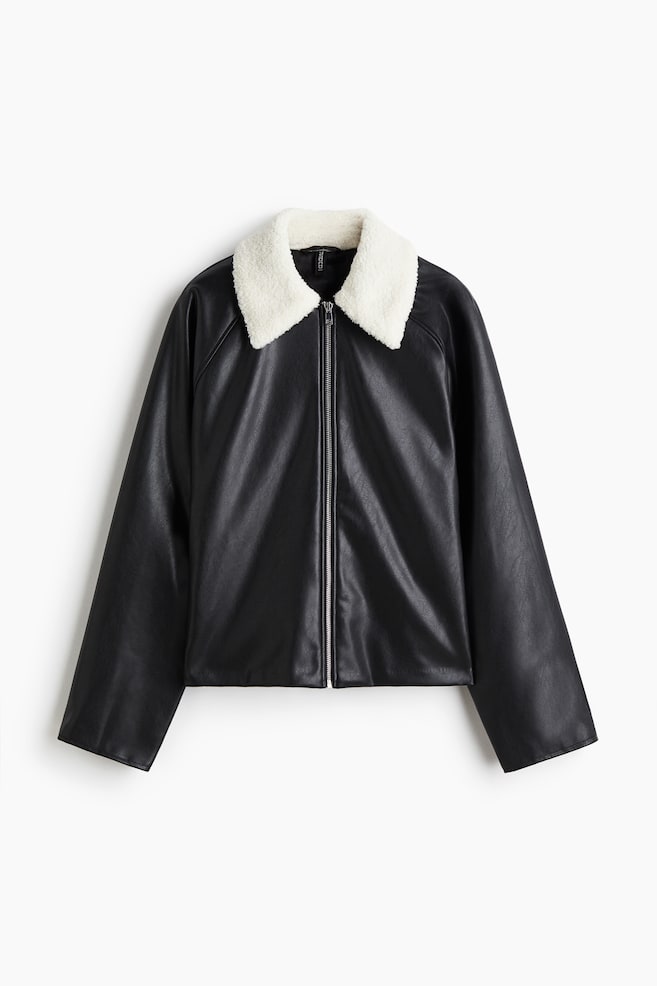 Jacket with Teddy Fleece Collar - Black/Dark brown - 1