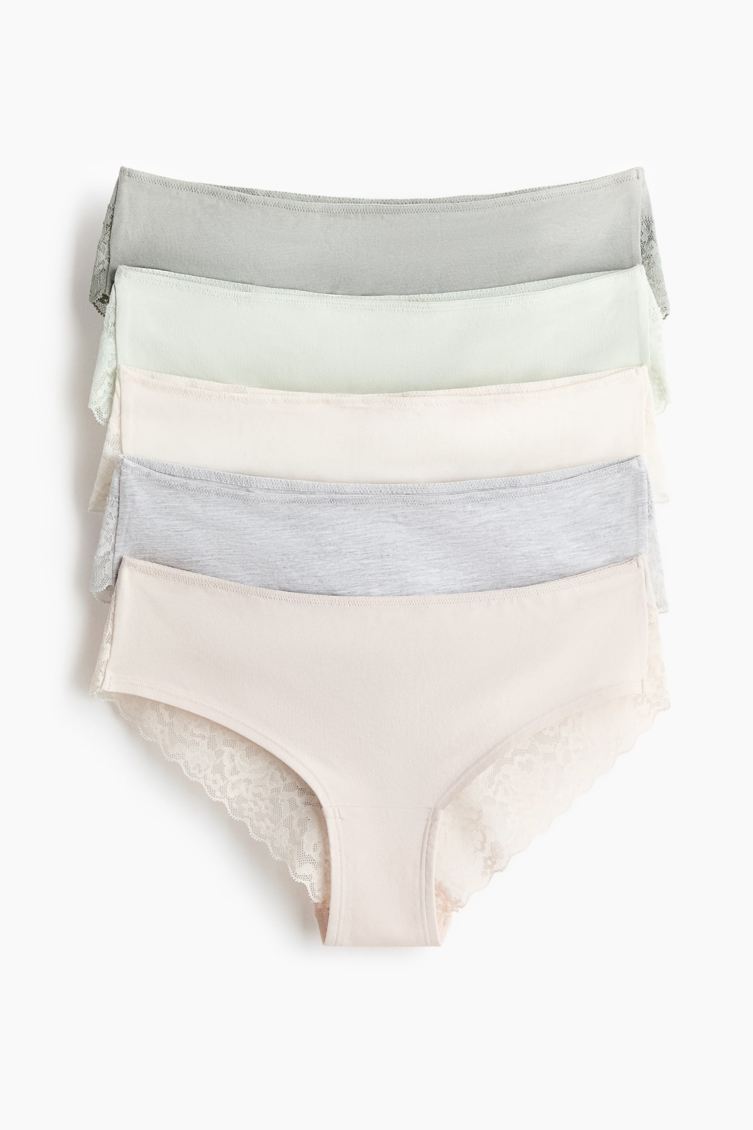 Pack de 5 bragas hipster - Verde grisáceo/Beige claro/Negro/Gris/Gris claro/Rosa claro/Blanco/Negro/Azul paloma/Azul claro/Rosa/Blanco/Negro/Azul claro/Blanco/Crema/Verde caqui/Gris claro/Rosa claro/Rosa de antaño