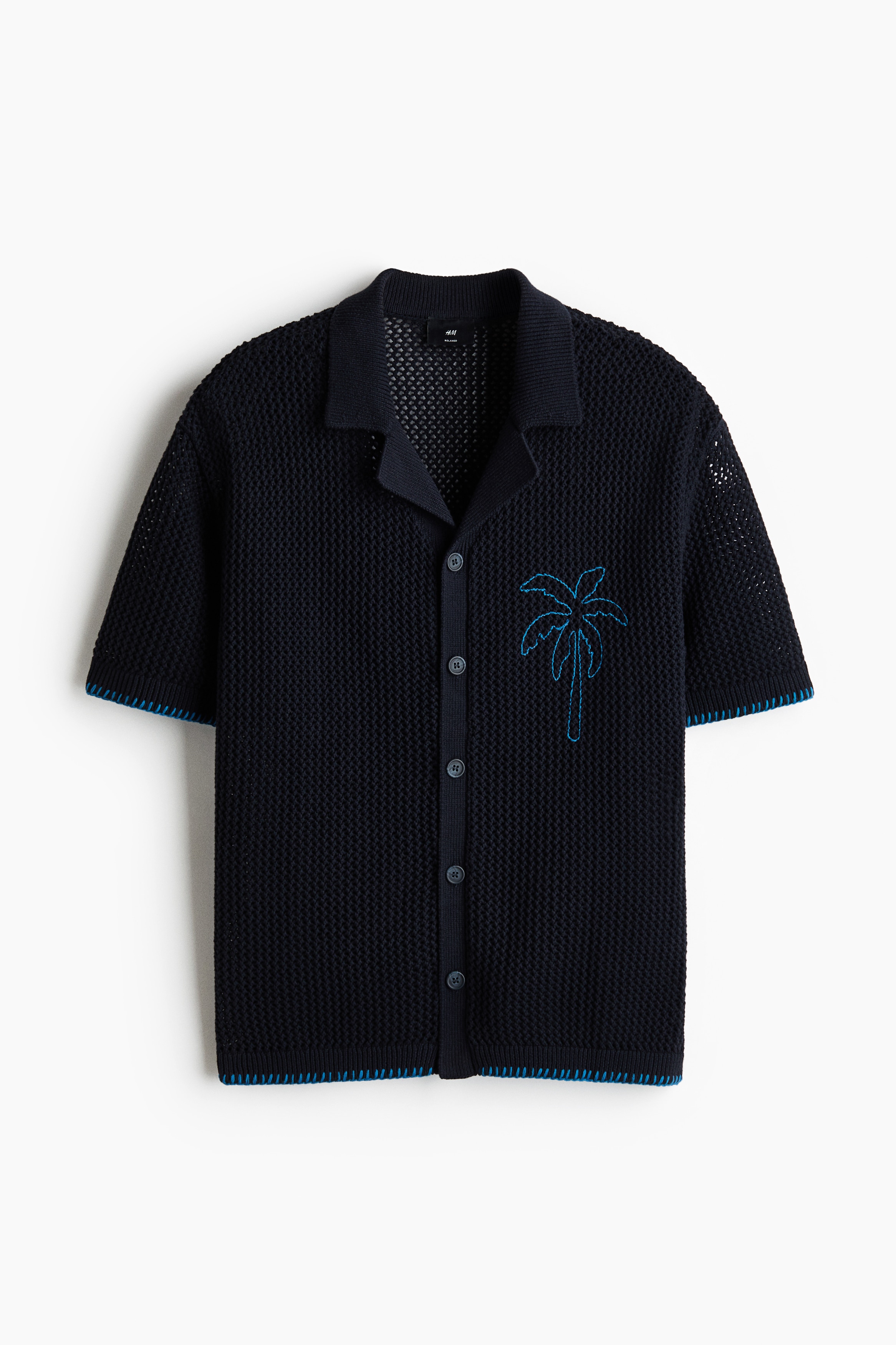 Lyukmintás kötött resort ing Relaxed Fit - Tengerészkék/pálmafa/Krémszínű/pálmafa