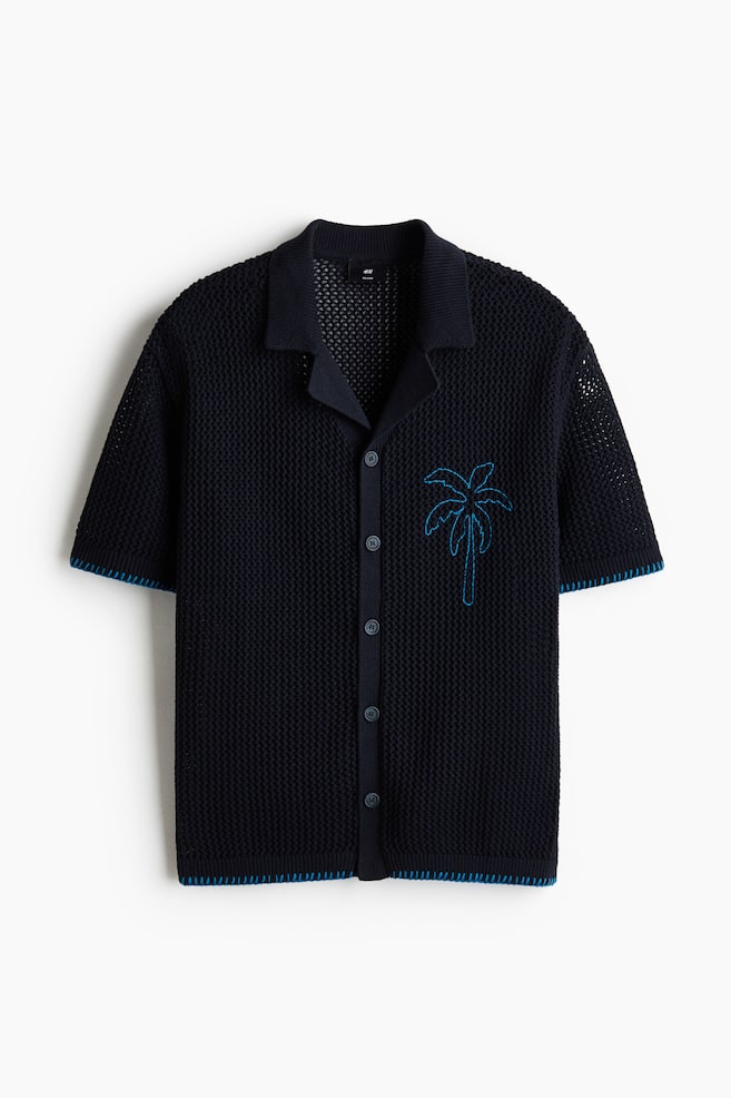 Relaxed-Fit Open-Knit Resort Shirt - Navy blue/palm tree/Cream/palm tree/Dark brown/palm tree - 1