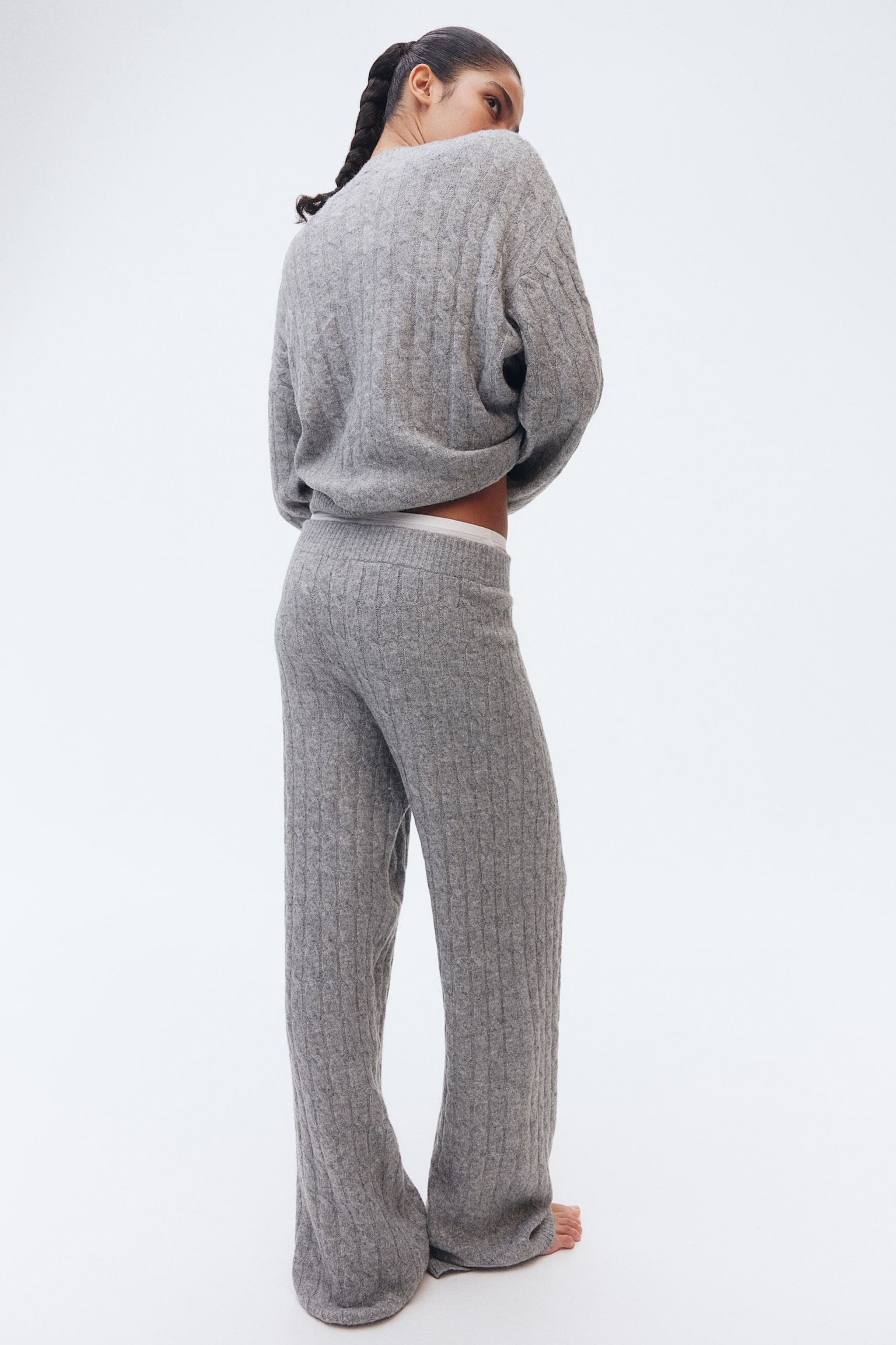 Cable-knit trousers - Grey marl - 3