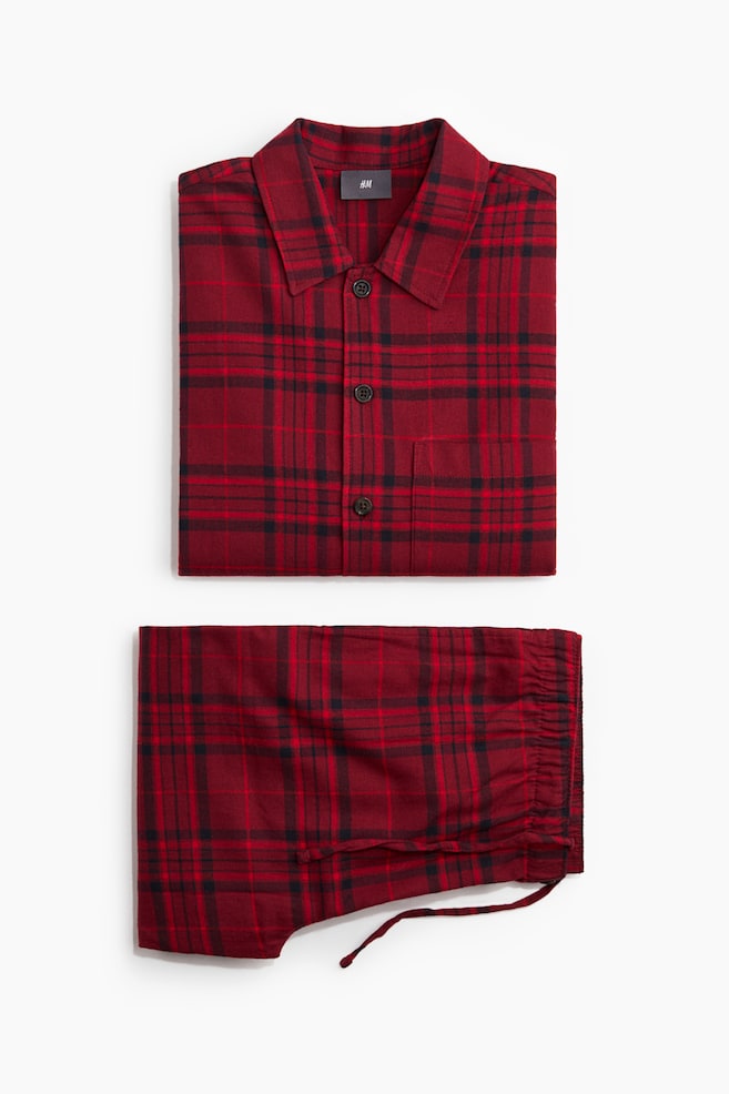 Pijama cu cămașă și pantaloni din flanel - Roșu/carouri/Albastru-închis/carouri/Albastru-închis/carouri - 1