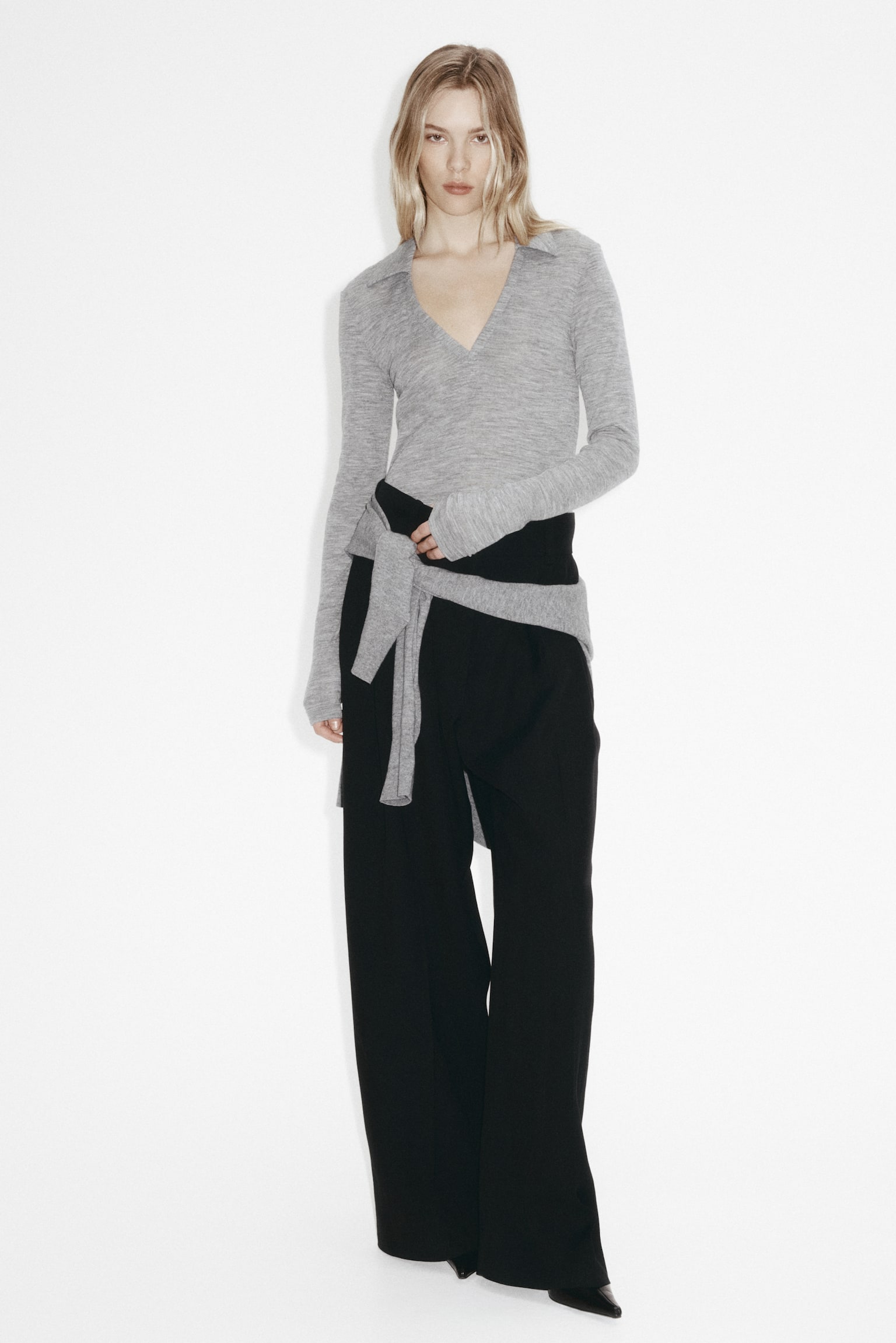 Wool jersey top - Grey marl/Dark brown - 4