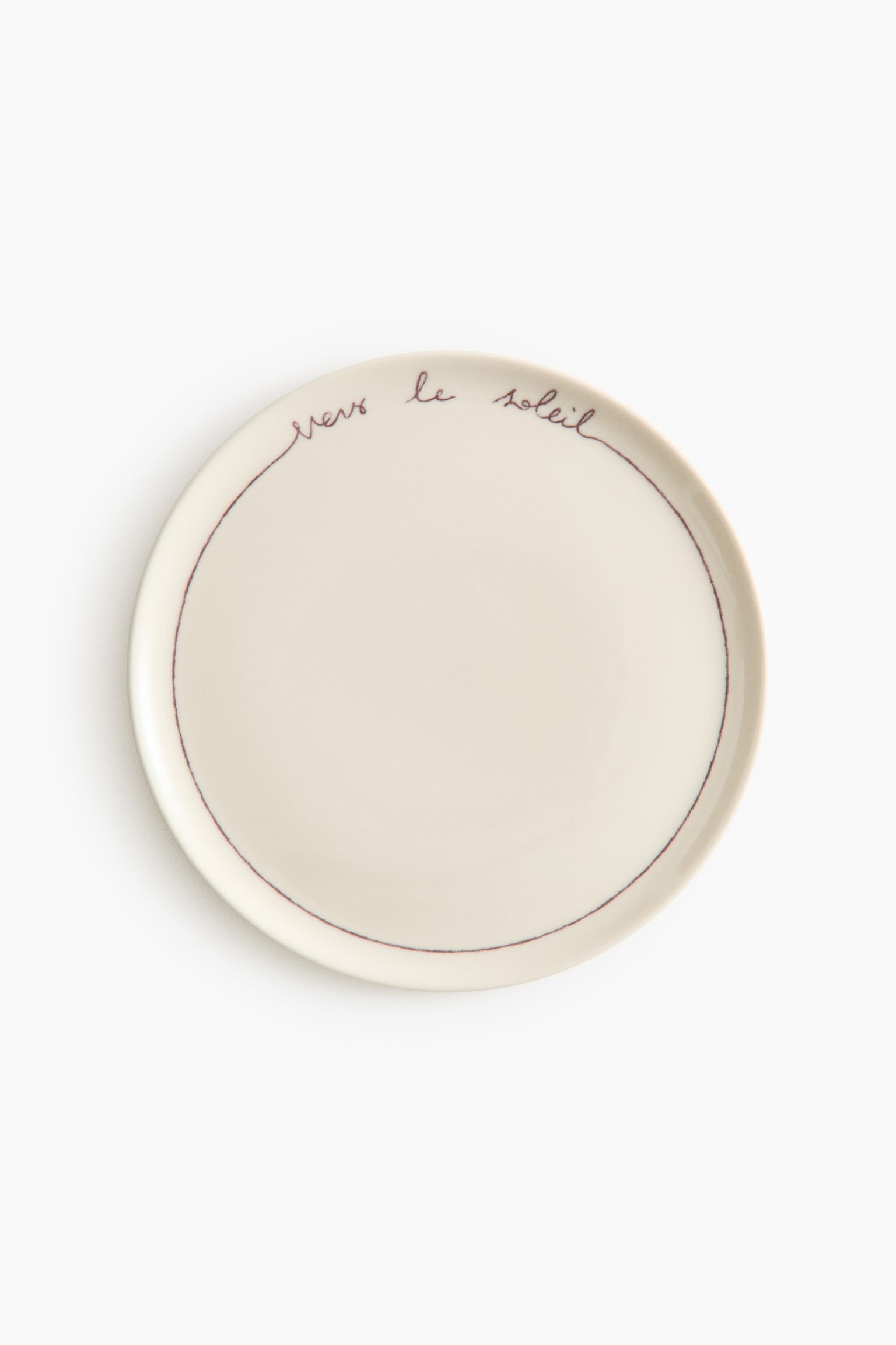 Middagstallerken i stentøj med tekstmotiv - Lys beige/Vers le soleil
