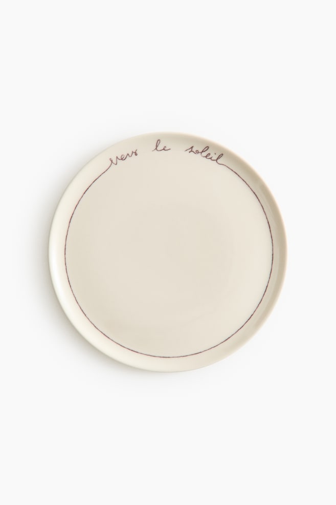 Speiseteller aus Steingut mit Textmotiv - Hellbeige/Vers le soleil - 1