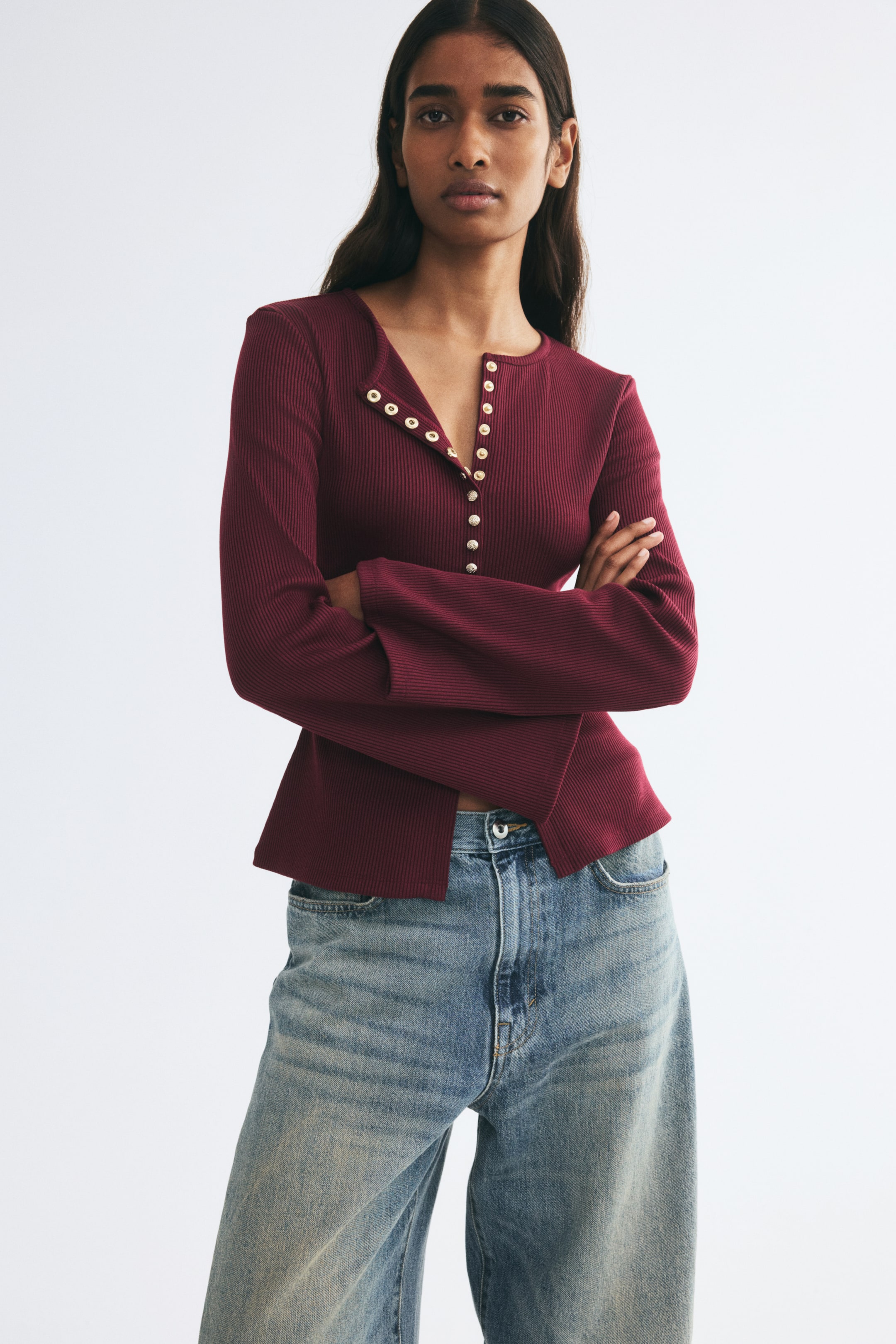 View larger image: Fitted rib-knit cardigan - Burgundy - Ladies | H&M IN 1