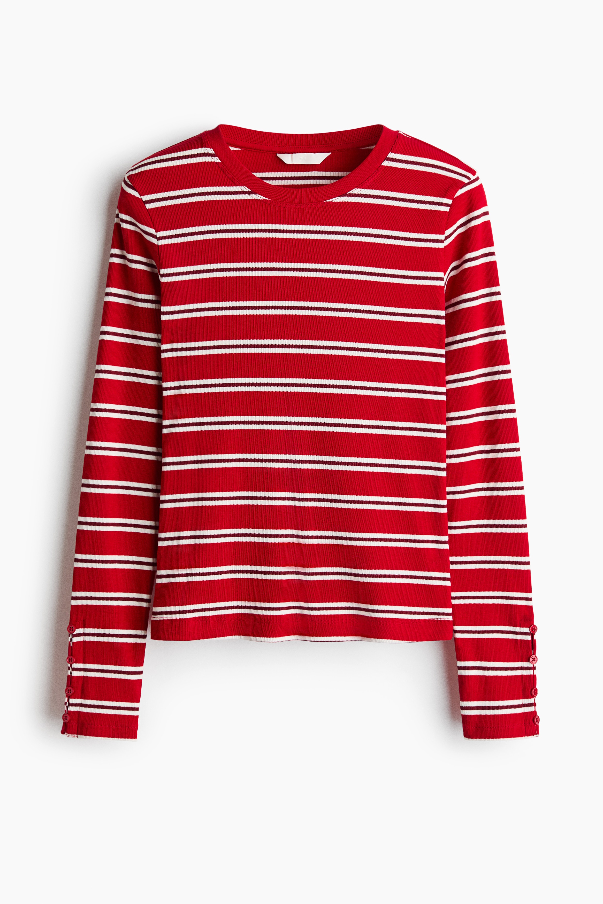 Long-sleeved button-detail top - Red/Striped