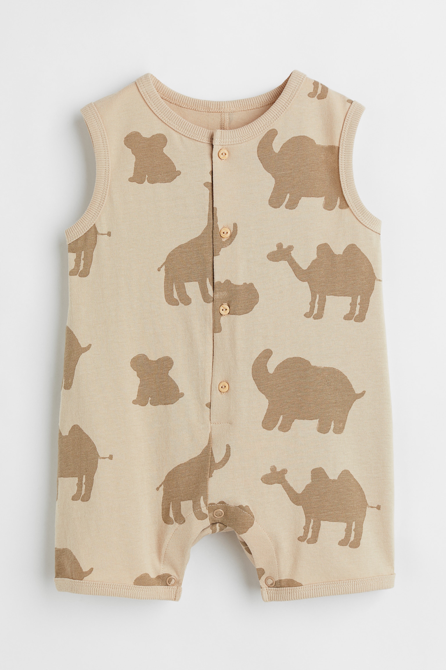 Pattern Cotton Romper - Beige/Animals/Light turquoise/Lions - 1