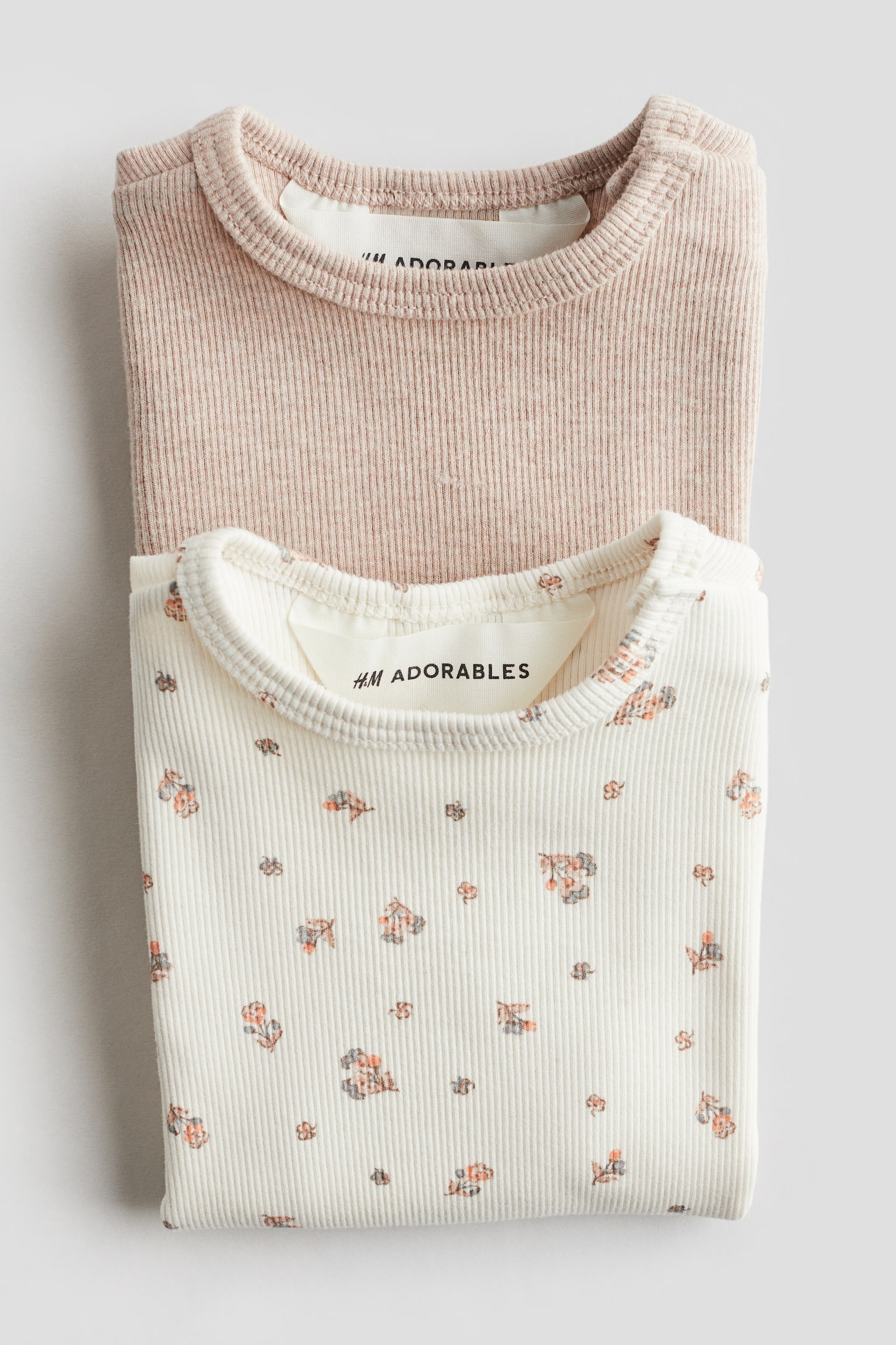 Детские топы H&M 2-pack Ribbed Cotton Tops, цвет: Бежевый / С принтом — фото 2