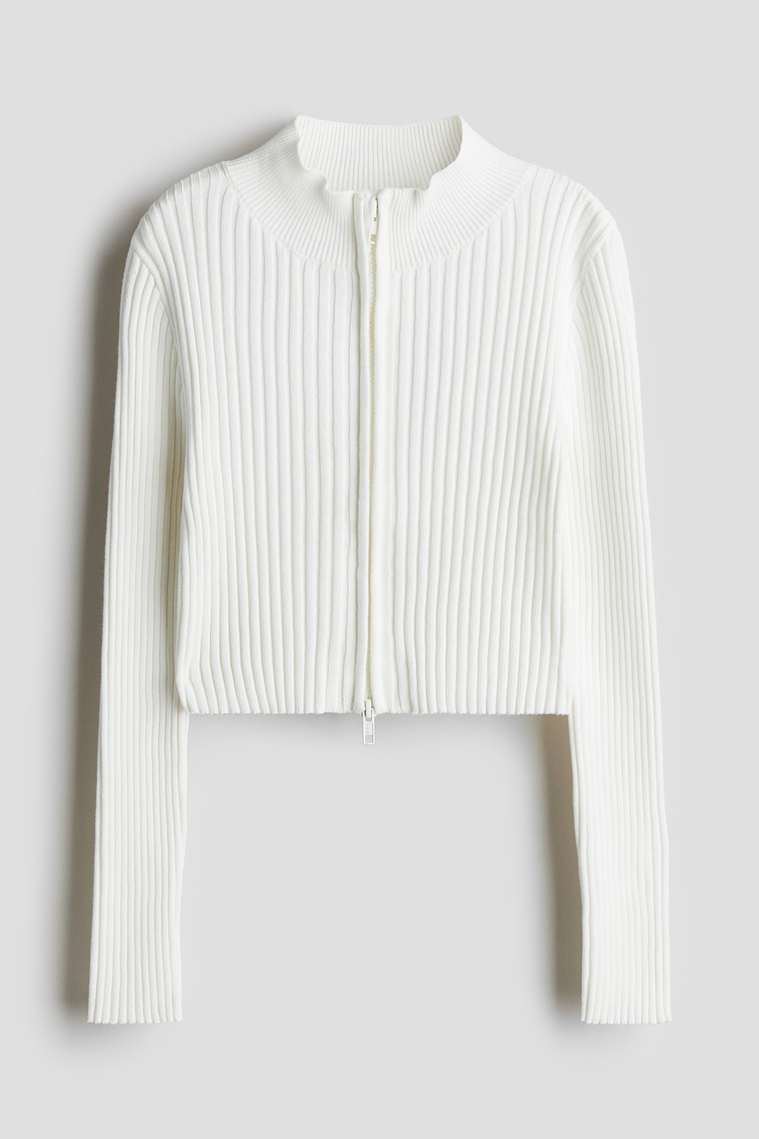 Rib-knit zip-through cardigan - White/Light grey marl/Black/Washed out/Khaki green - 1