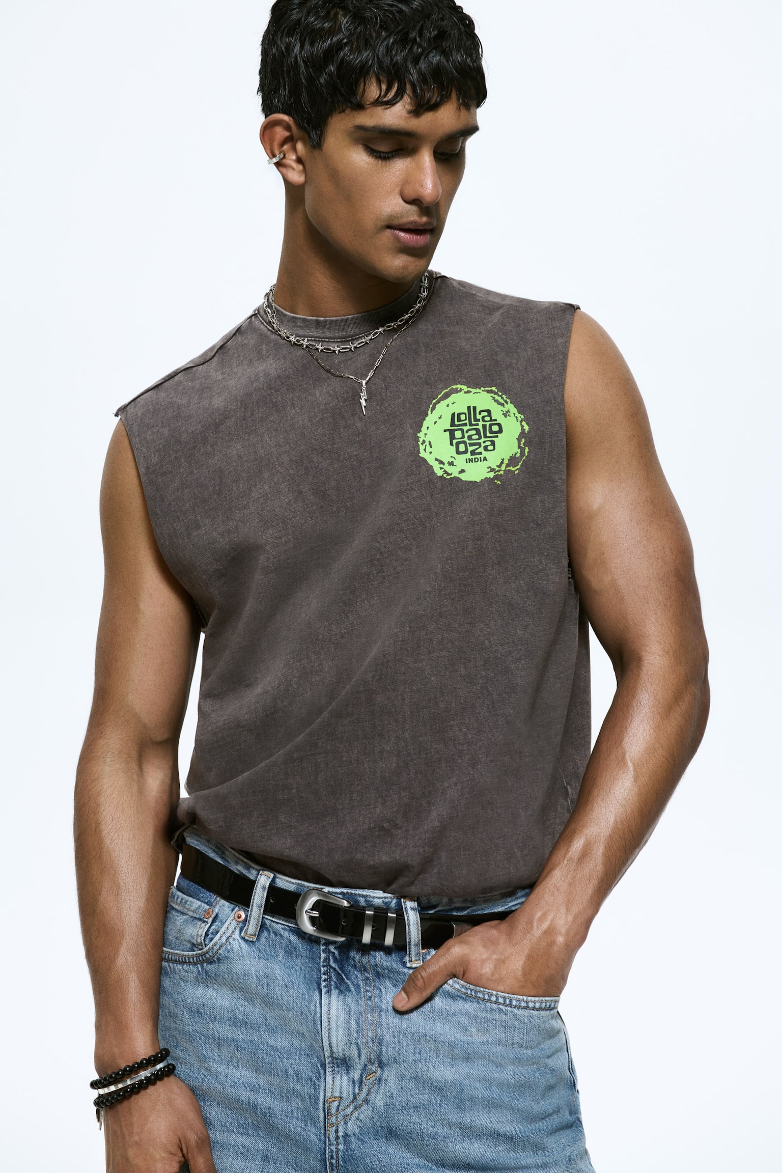 Loose Fit Printed vest top - Grey/Lollapalooza - 5