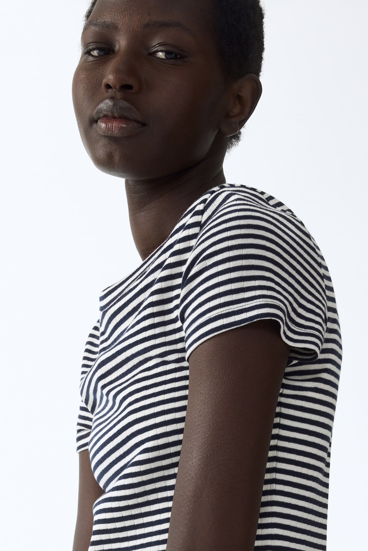 Ribbed T-shirt - Navy blue/Striped/Dark plum purple/Striped/White/Dark brown striped - 3