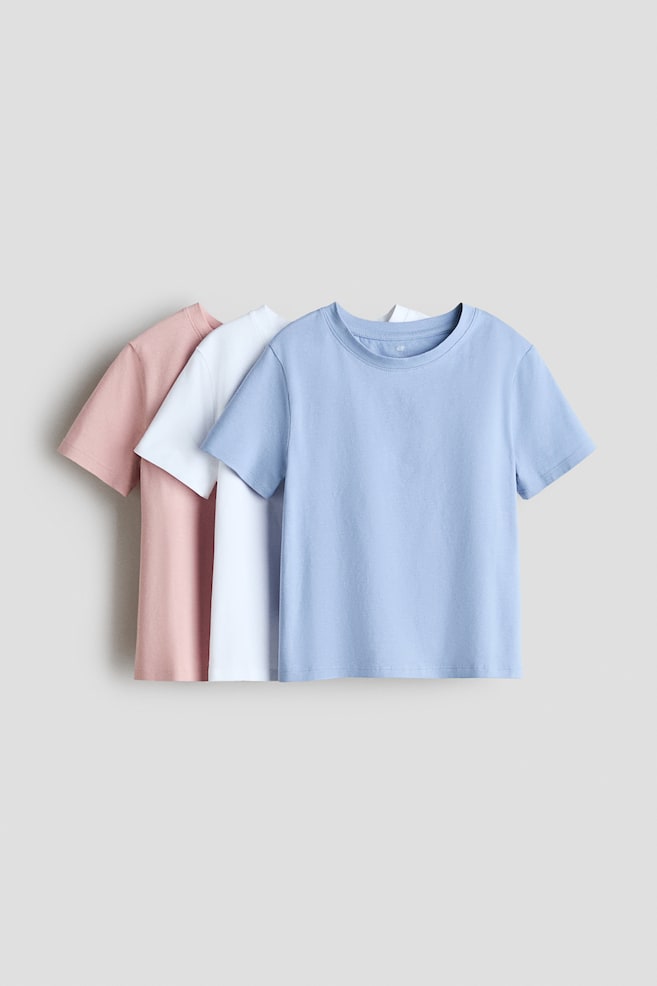 3-pack cotton T-shirts - Dusty pink/Dusty blue/White/Light grey marl/Black/Dark red/Light pink/Dusty purple/Pink/Turquoise - 1