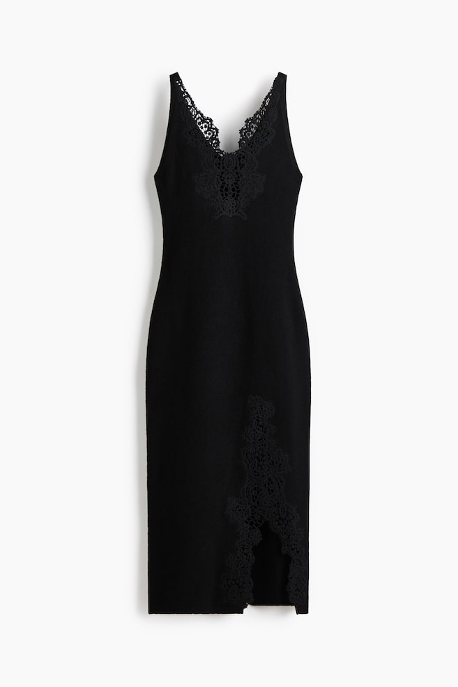 Vestido con ribete de encaje - Negro - 1