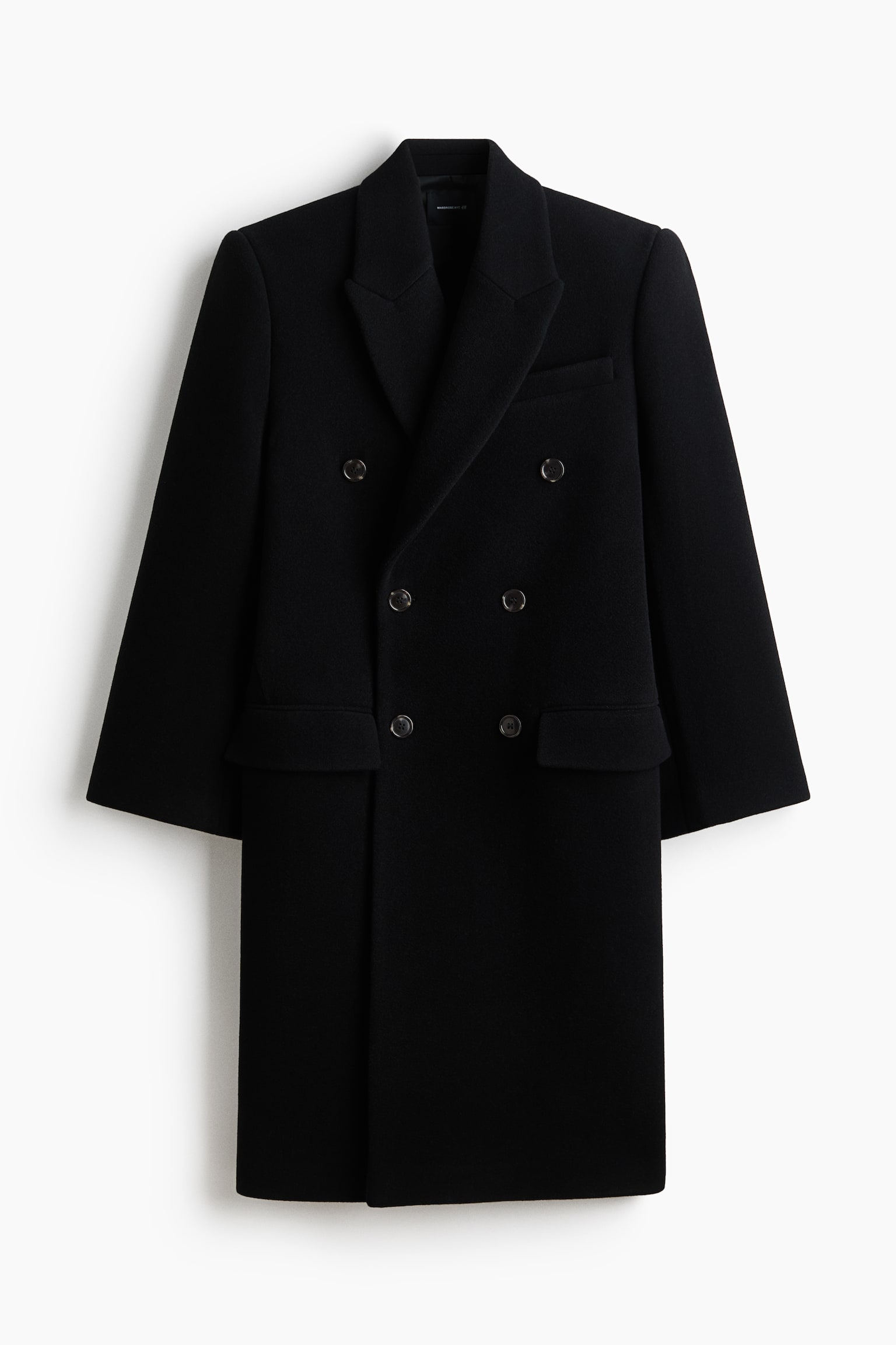 Double-Breasted Wool Coat - Black - 1