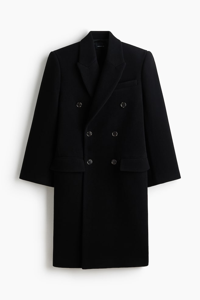 Double-Breasted Wool Coat - Black - 1
