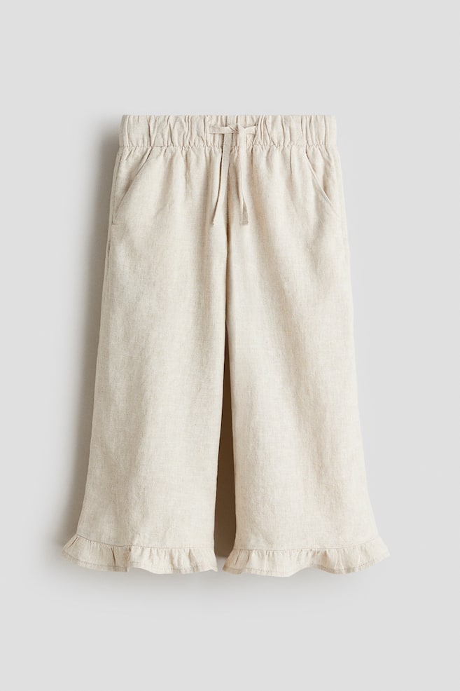 Linen-blend drawstring trousers - Natural beige/Dark grey/Light purple - 1
