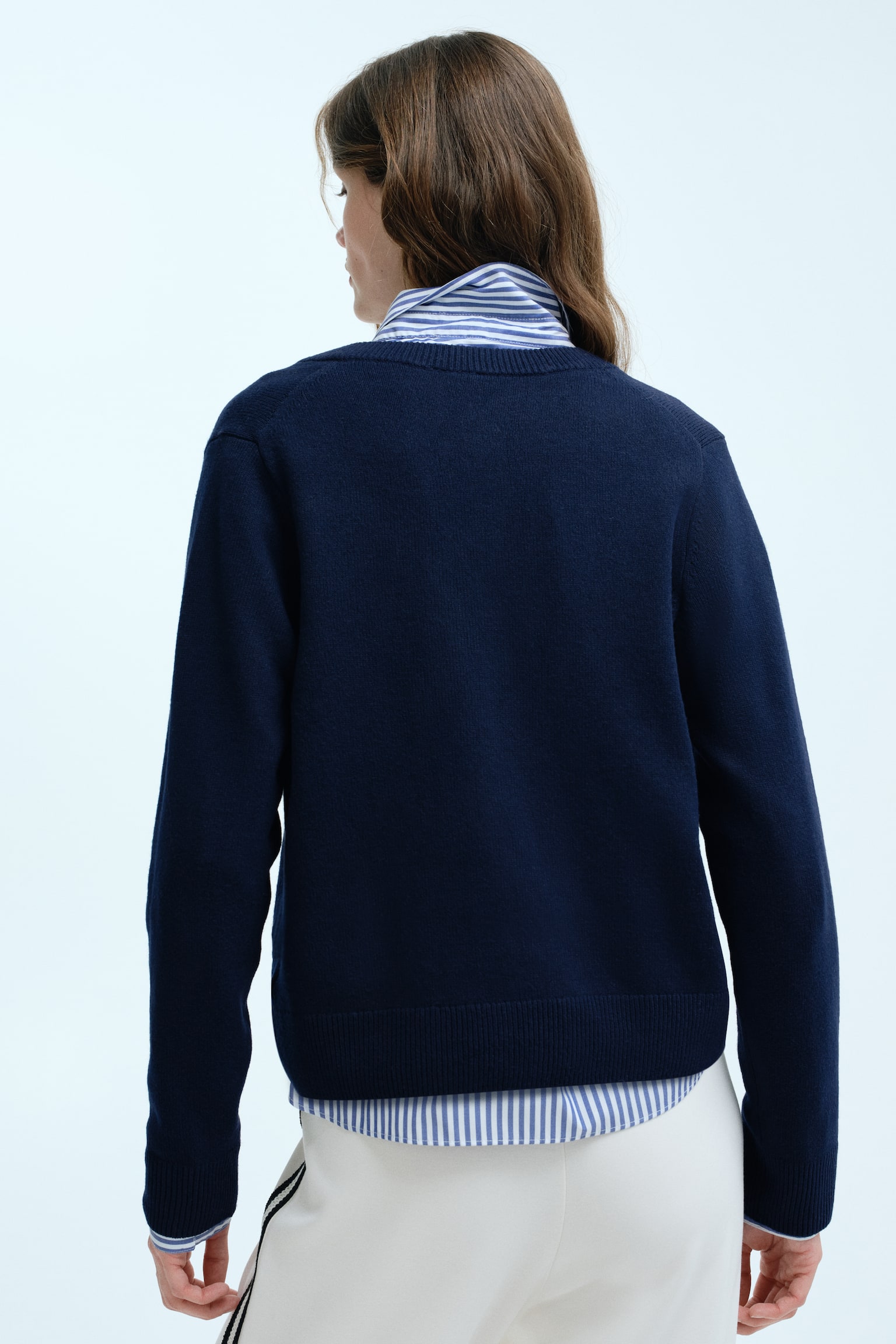 Cardigan in maglia fine - Blu navy/Beige chiaro - 4