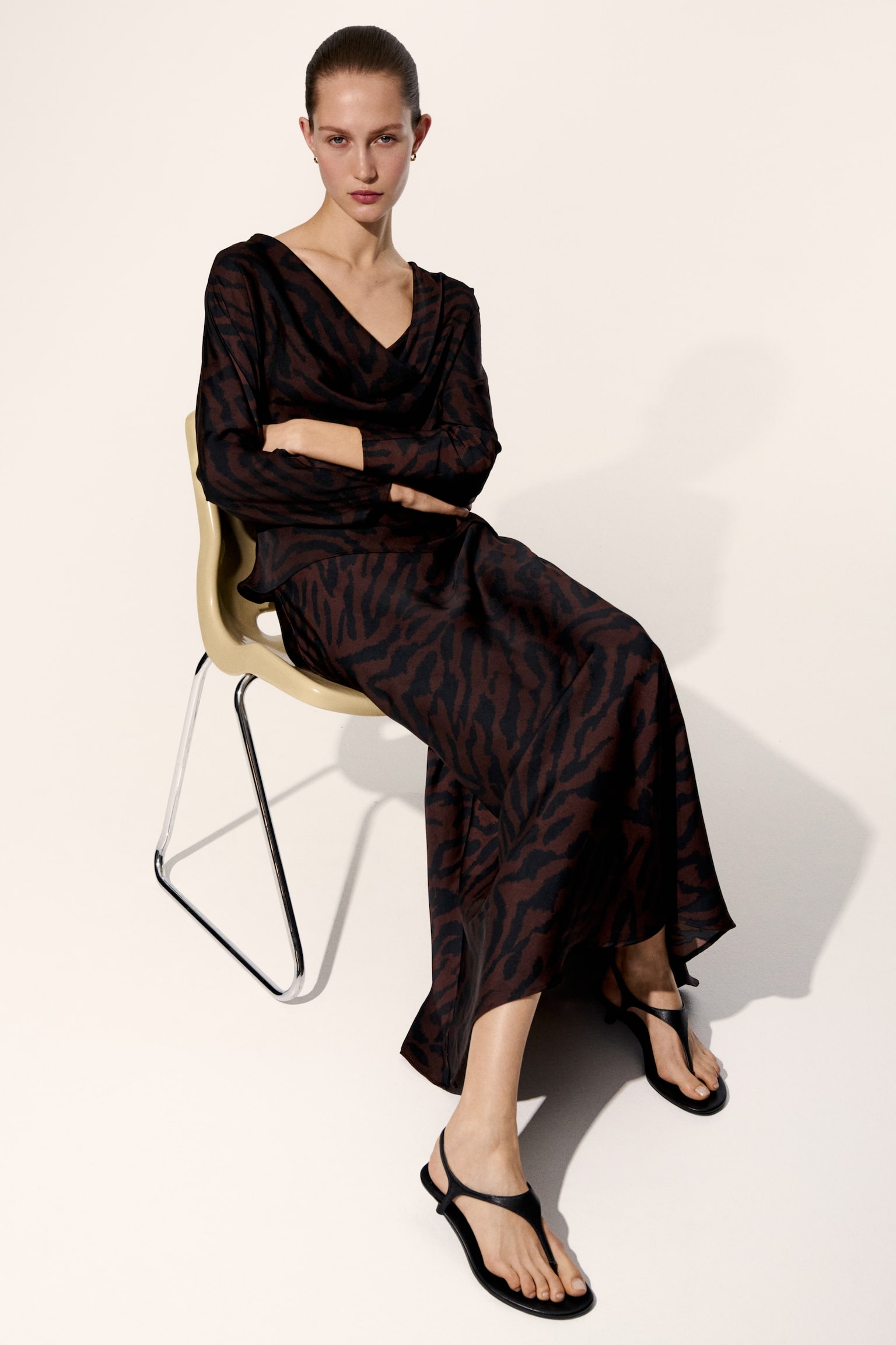 Maxi slip skirt-Dark brown/Zebra print - 3