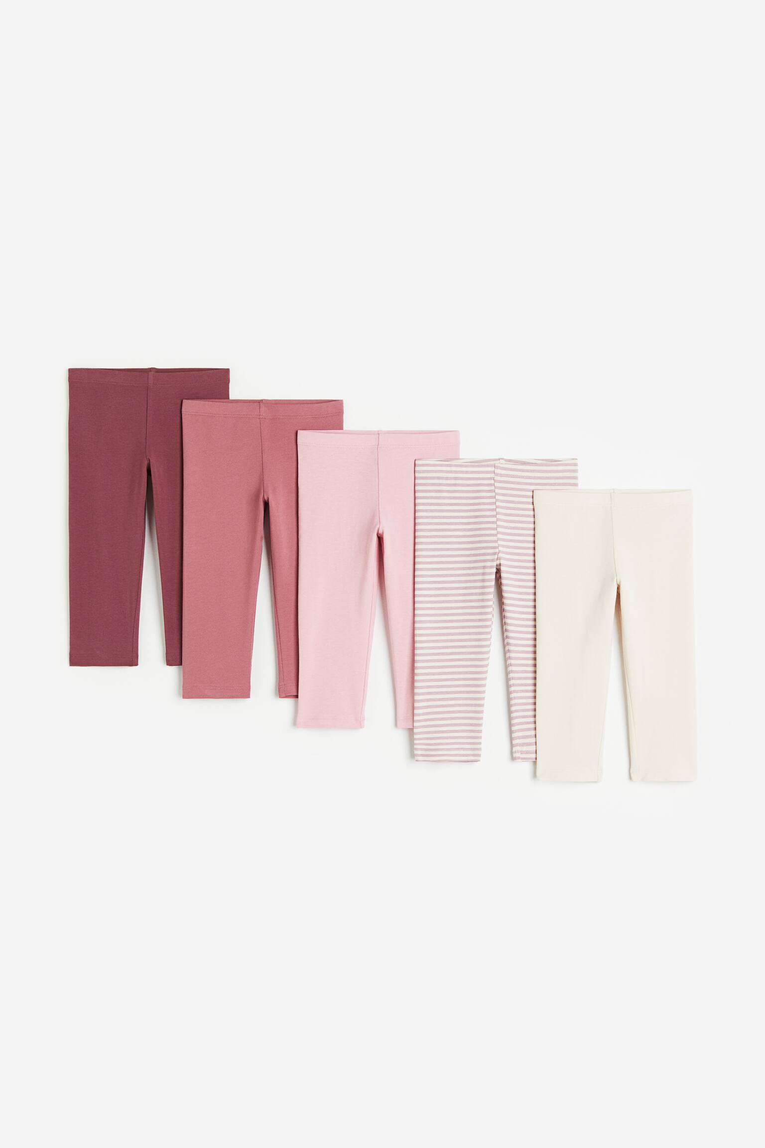 5-pack cotton Capri leggings - Old rose/Light pink/White/Pink striped/Pink/Light pink - 1