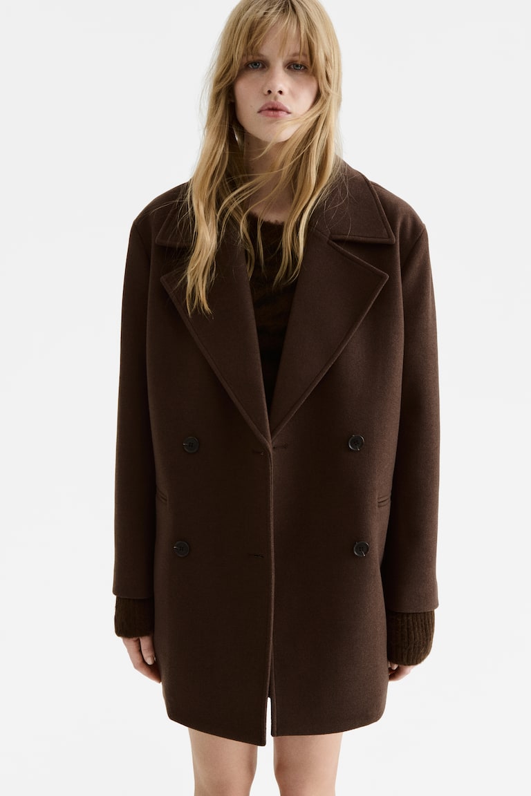 ダブルブレストコート - ダークブラウン - レディース | H&M JP