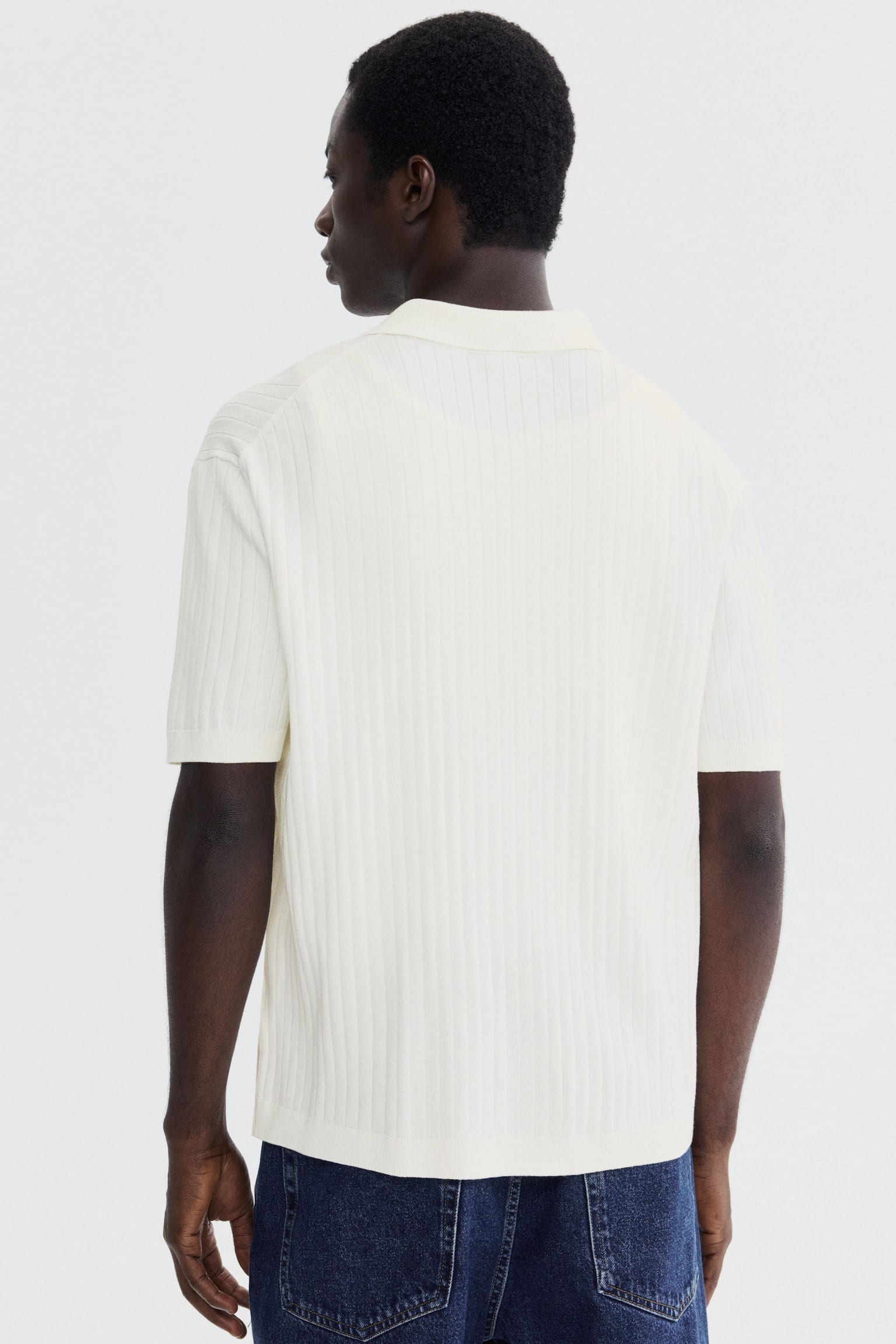 Regular Fit Rib-knit shirt - Cream/Dark brown/Dark blue - 4